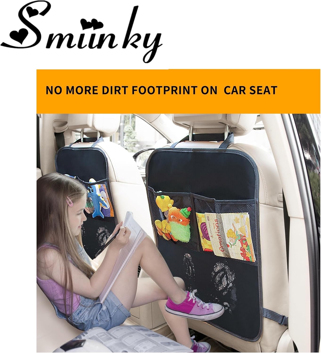 Kicking Mat with Organizer - 2 Pack Rear Seat Protector Seat Cover for your car, SUV, minivan or truck seat - Vehicle Rear Seat Child Safety Accessory - GM Interior Protector - Image 3