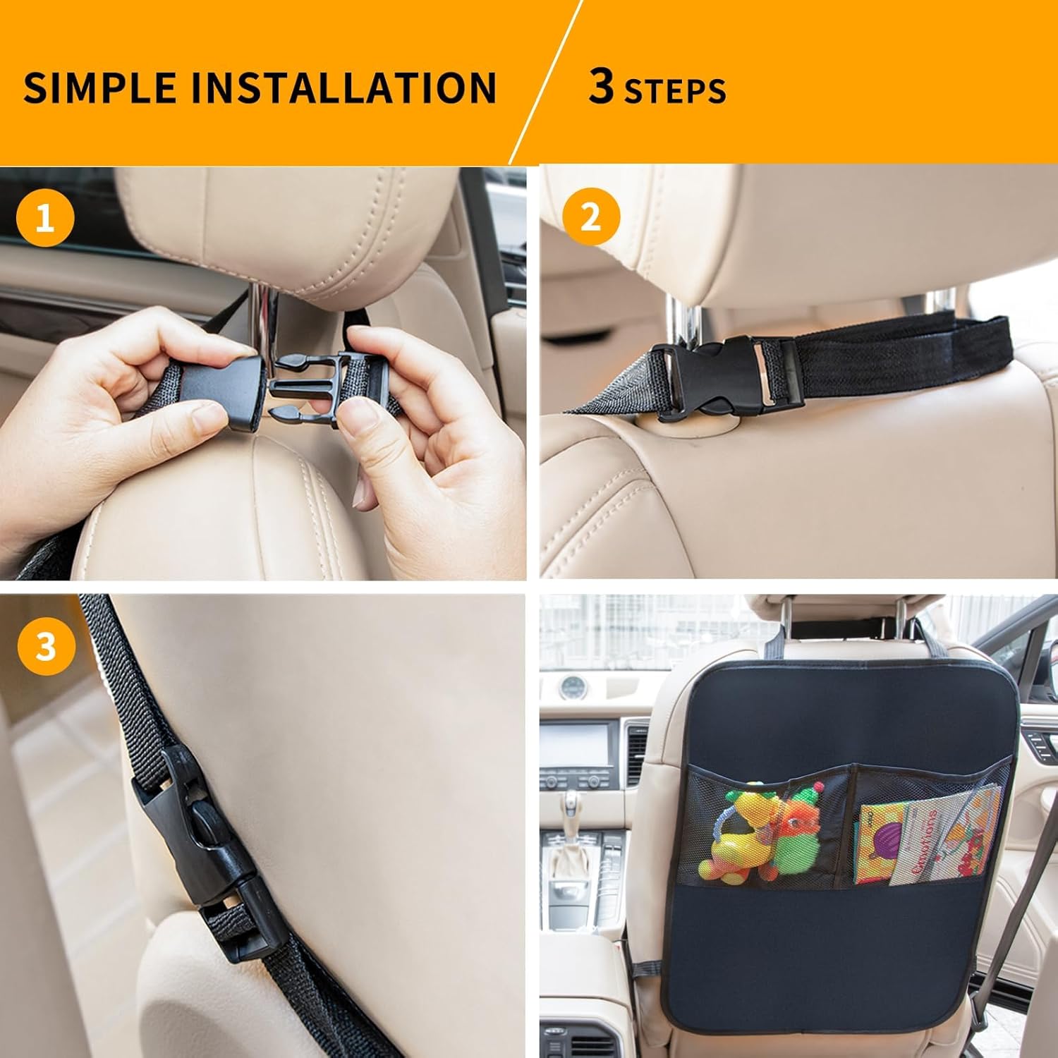 Kicking Mat with Organizer - 2 Pack Rear Seat Protector Seat Cover for your car, SUV, minivan or truck seat - Vehicle Rear Seat Child Safety Accessory - GM Interior Protector - Image 4