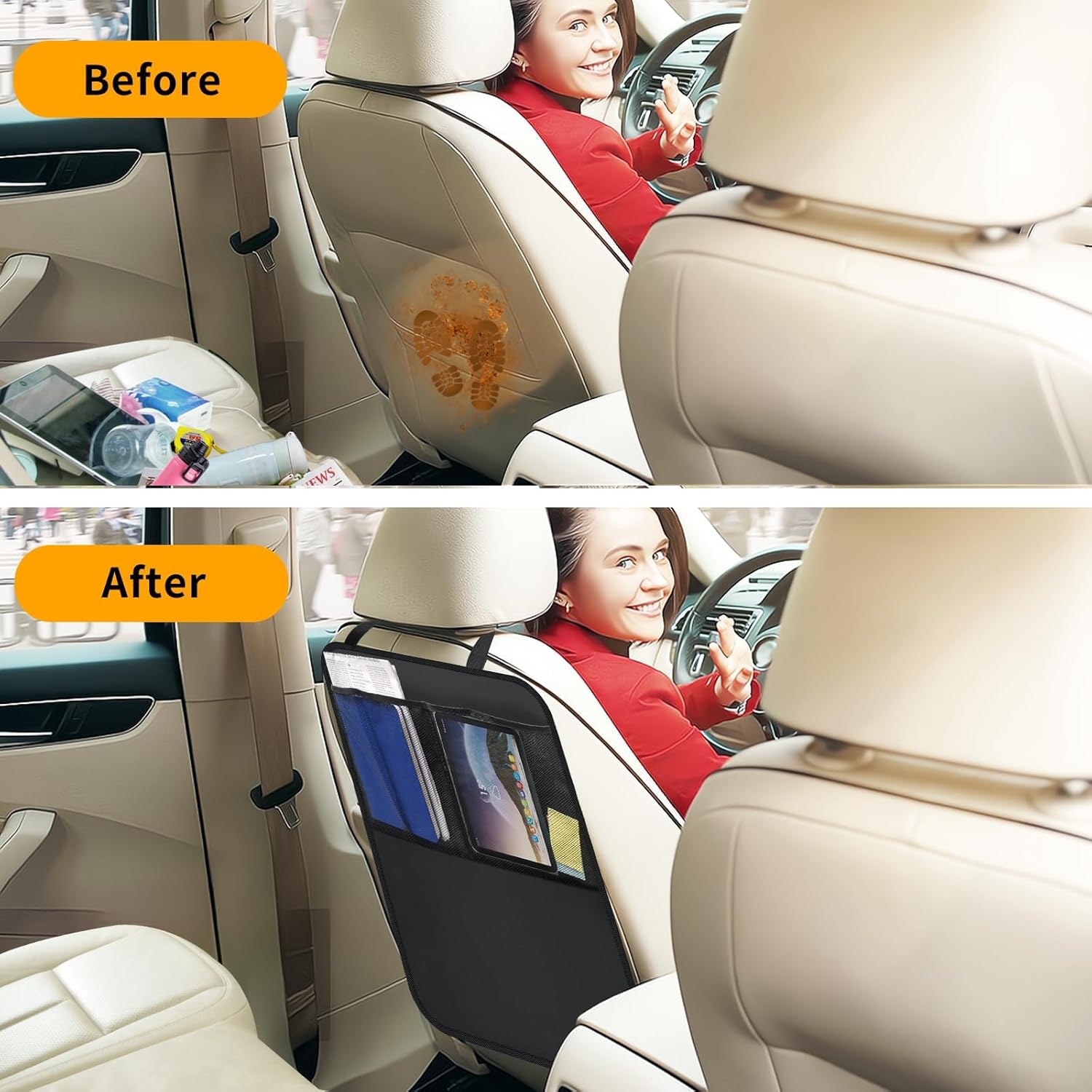 Kicking Mat with Organizer - 2 Pack Rear Seat Protector Seat Cover for your car, SUV, minivan or truck seat - Vehicle Rear Seat Child Safety Accessory - GM Interior Protector - Image 6