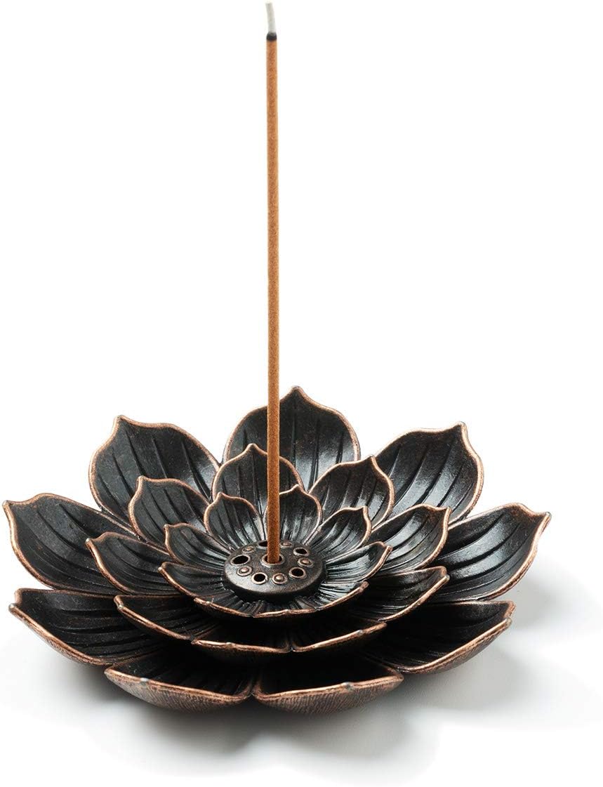 Incense Burner, Incense Holder for Sticks, Brass Lotus Incense Stick Holder and Detachable Ash Catcher - Image 1
