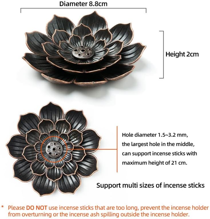Incense Burner, Incense Holder for Sticks, Brass Lotus Incense Stick Holder and Detachable Ash Catcher - Image 2