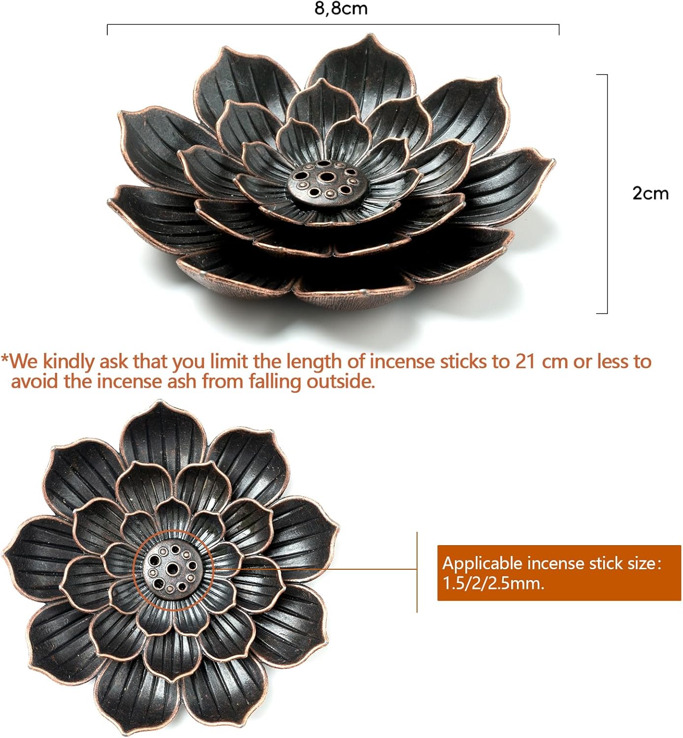 2 Pack Incense Burner, Incense Holder for Sticks, Brass Lotus Incense Stick Holder - Image 2