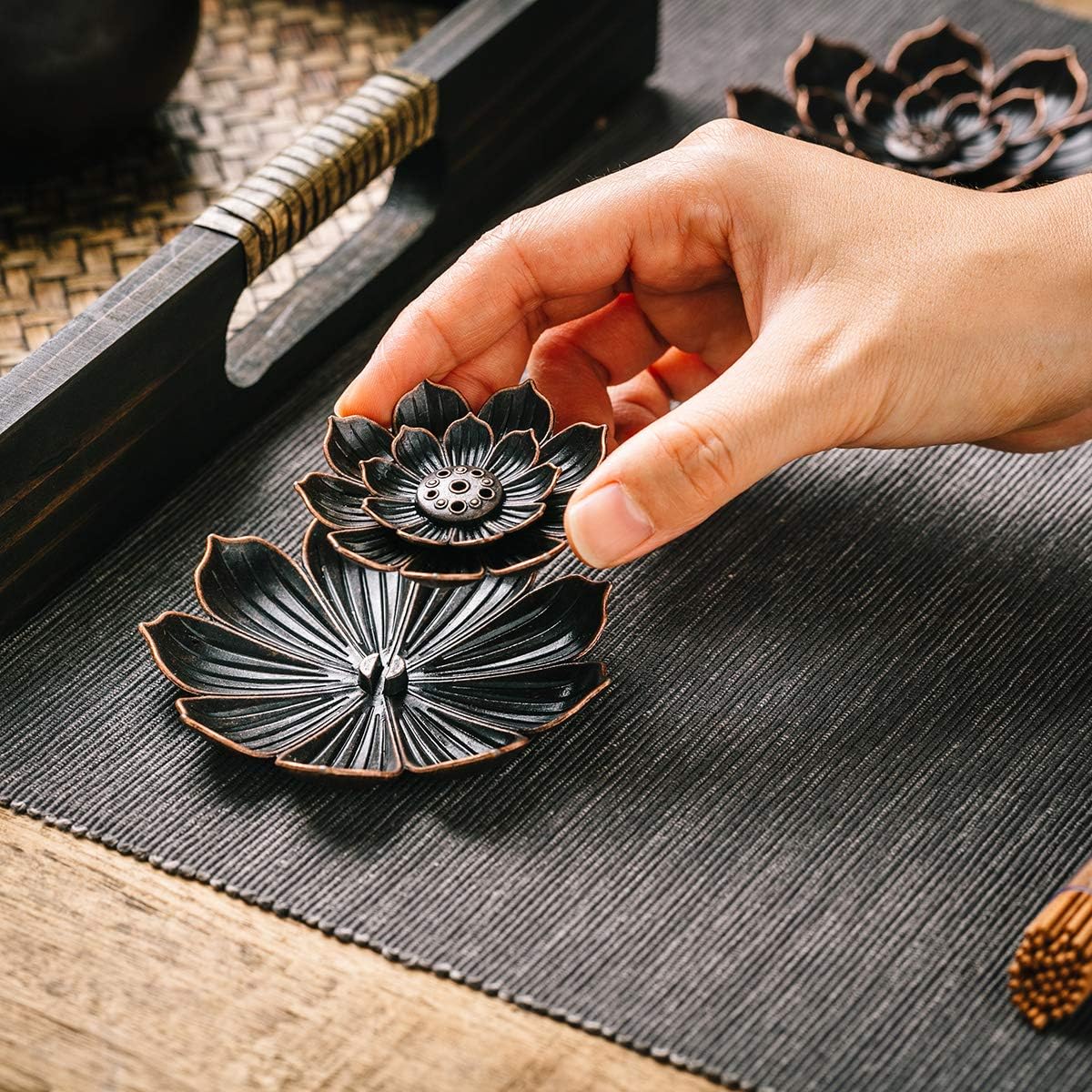 2 Pack Incense Burner, Incense Holder for Sticks, Brass Lotus Incense Stick Holder - Image 3
