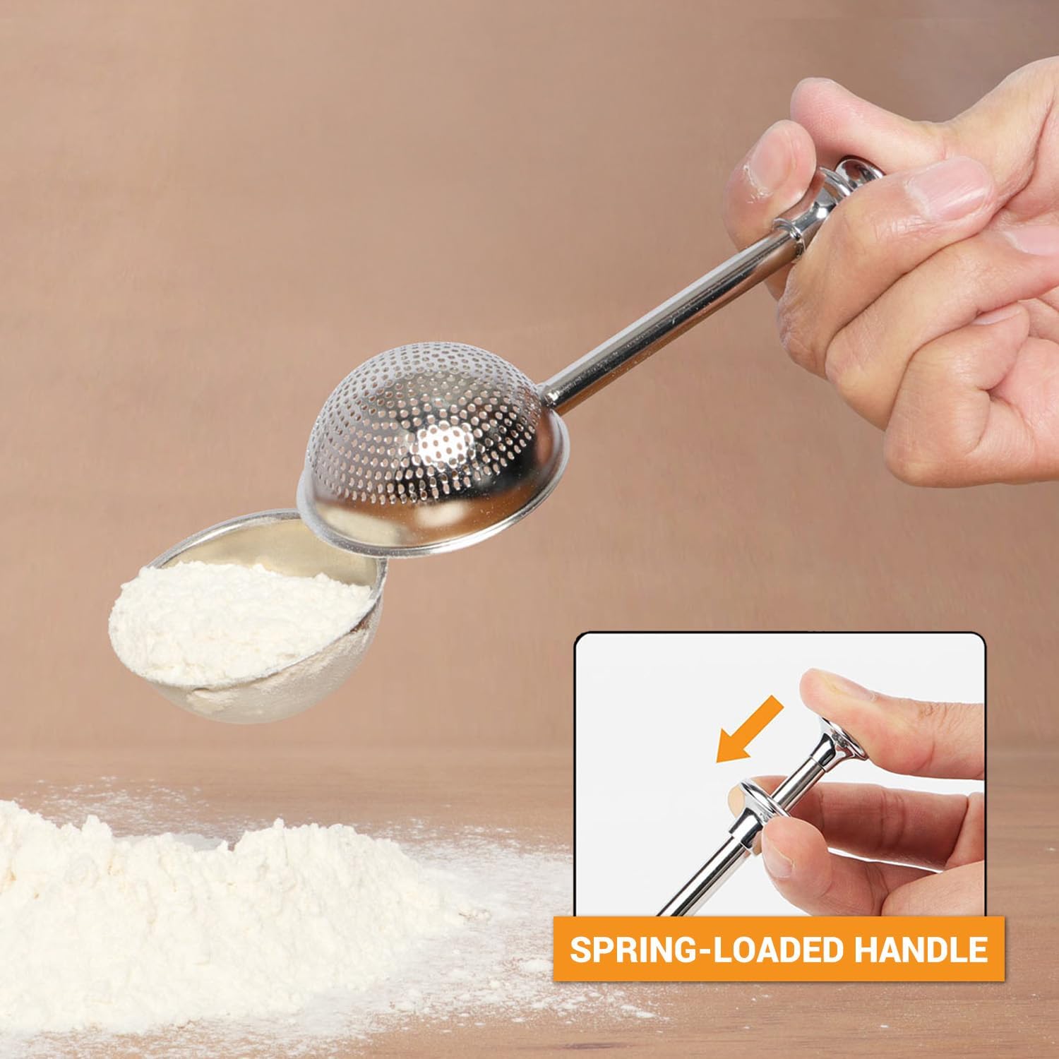 Flour Duster, One-Hand Operation, 304 Stainless Steel Powder Sugar Bowl Dusting Duster, Dusting Flour Sieve - Image 2
