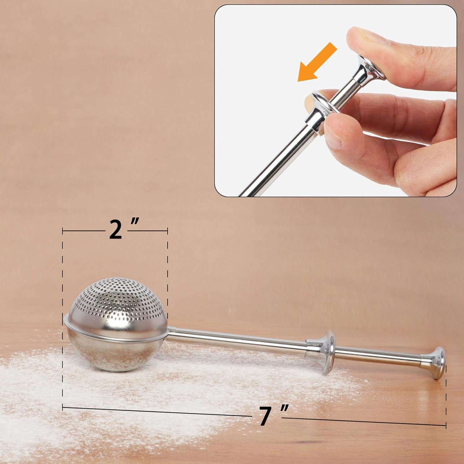 Flour Duster, One-Hand Operation, 304 Stainless Steel Powder Sugar Bowl Dusting Duster, Dusting Flour Sieve - Image 6