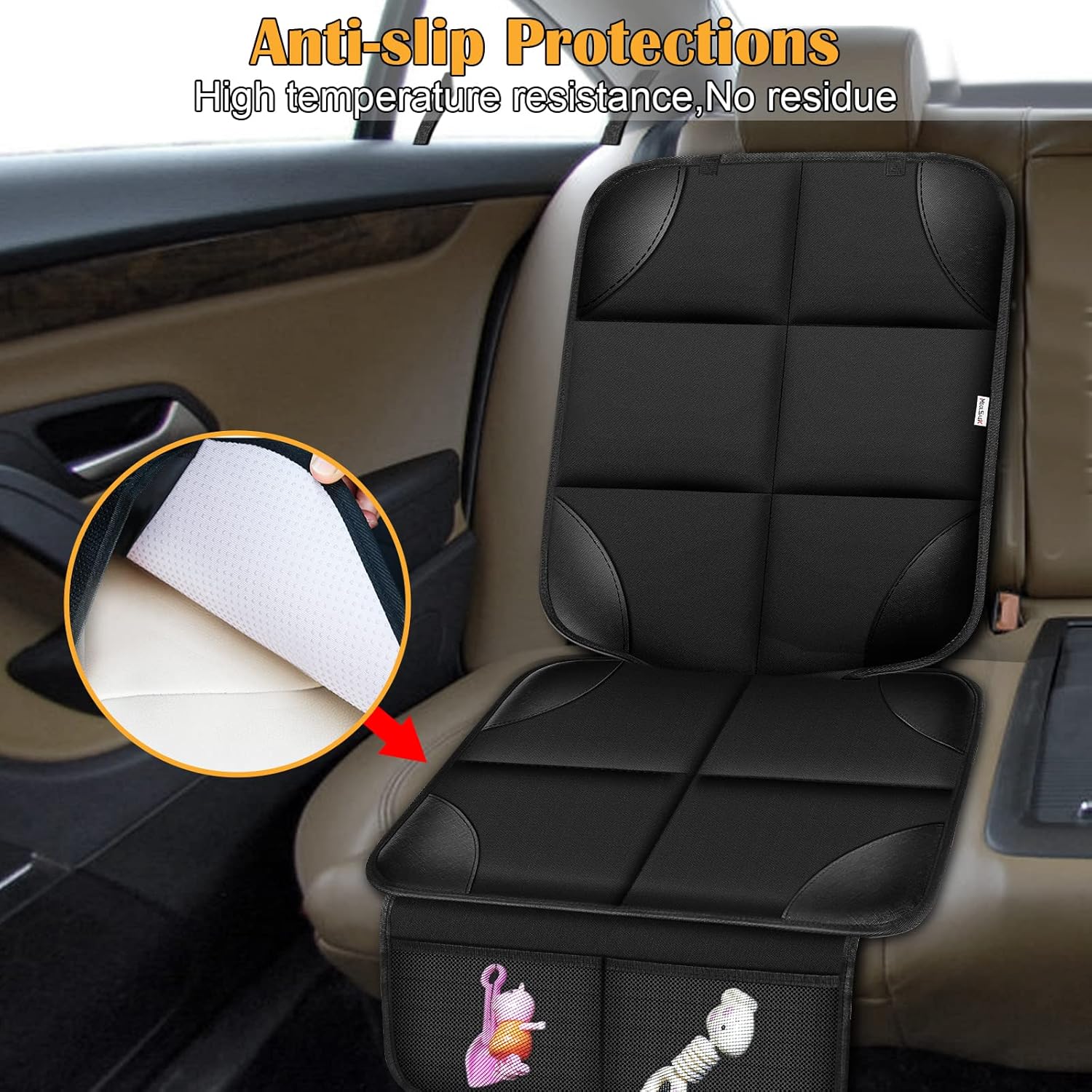 Child Car Seat Protector, Durable 600D Fabric Waterproof Car Seat Cover with Thick Padded Non-Slip Backing, No Imprint (Black 1 Piece) - Image 2