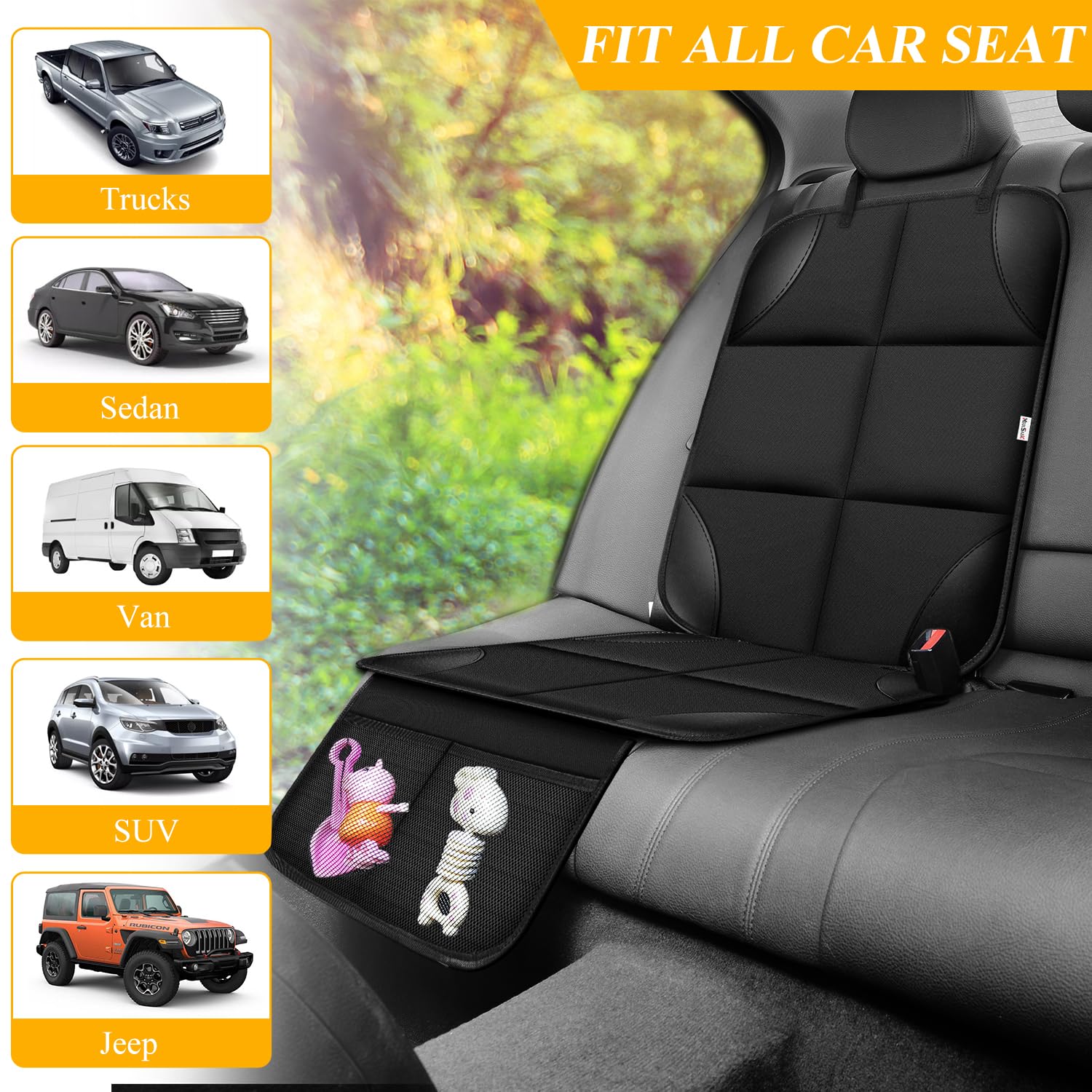 Child Car Seat Protector, Durable 600D Fabric Waterproof Car Seat Cover with Thick Padded Non-Slip Backing, No Imprint (Black 1 Piece) - Image 5