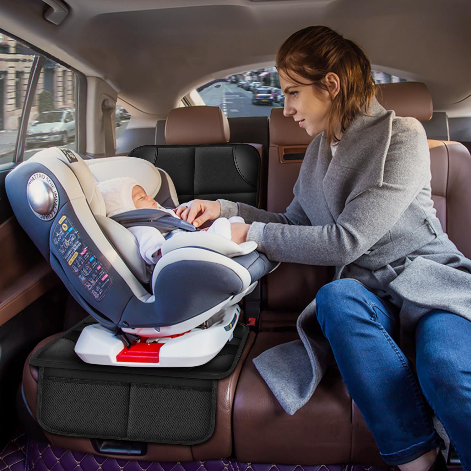 Child Car Seat Protector, Durable 600D Fabric Waterproof Car Seat Cover with Thick Padded Non-Slip Backing, No Imprint (Black 1 Piece) - Image 7