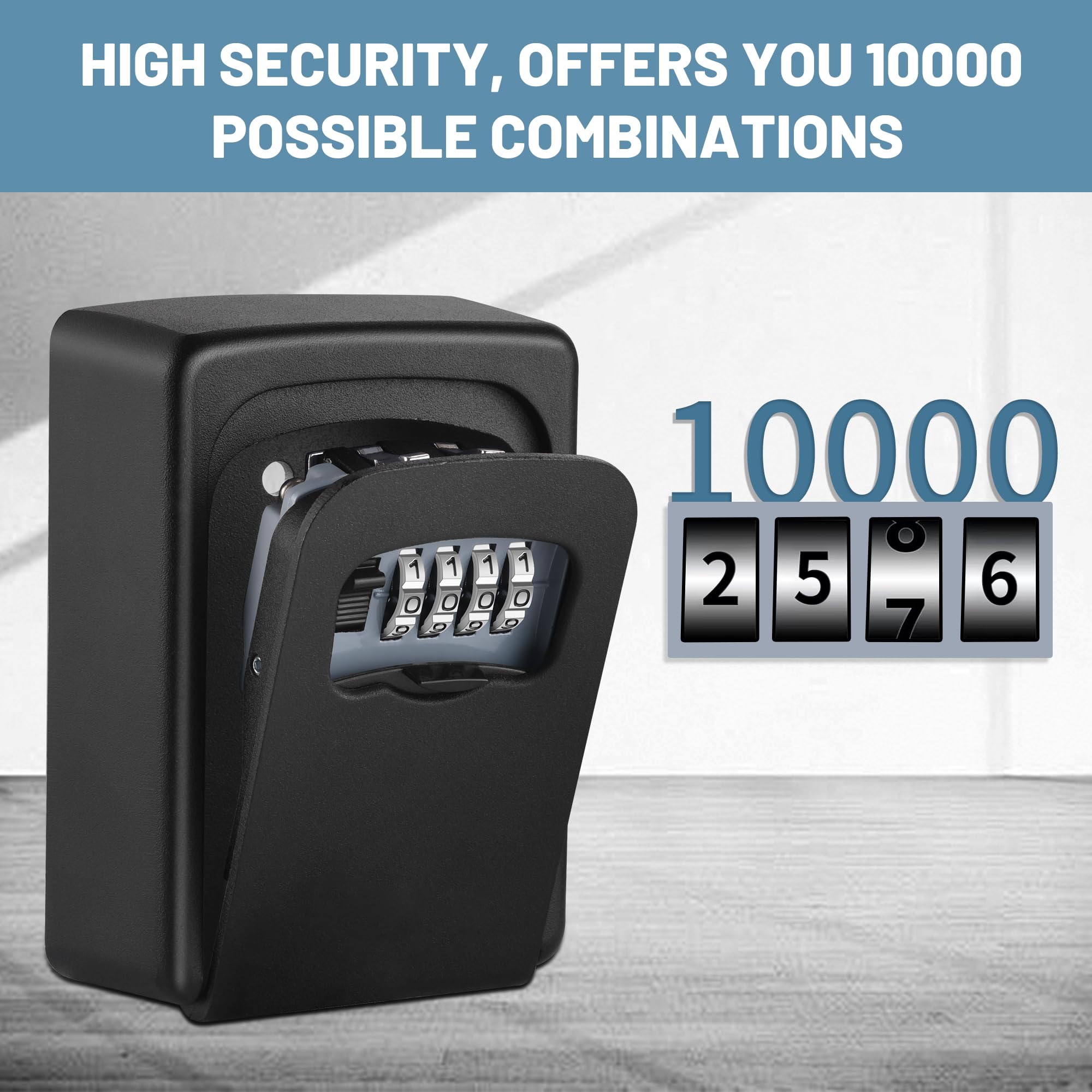 Wall-mounted Key Lock Box, Outdoor 4-Digit Weatherproof Lock Box, Large Capacity Lock Box for 5 Keys, Key Safe Storage Box, Indoor & Outdoor Garage Resettable Combination Lock Box - Image 3