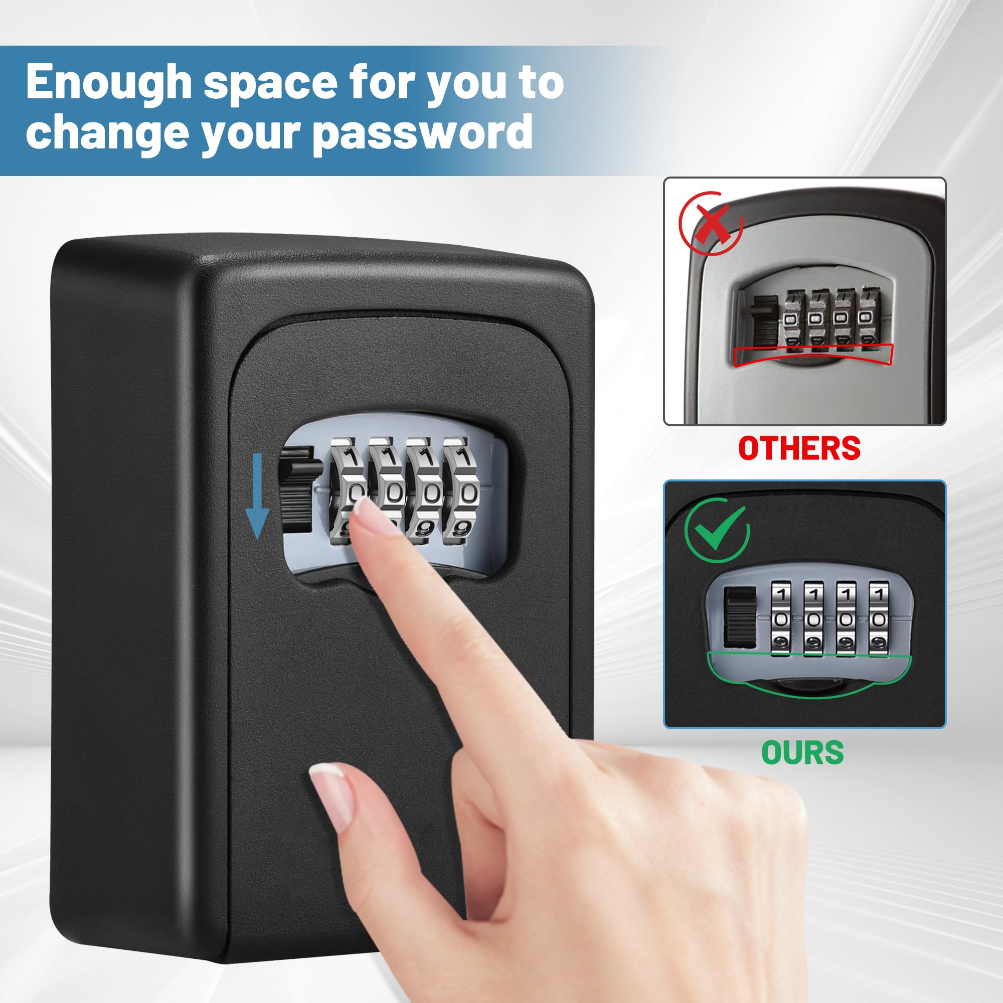 Wall-mounted Key Lock Box, Outdoor 4-Digit Weatherproof Lock Box, Large Capacity Lock Box for 5 Keys, Key Safe Storage Box, Indoor & Outdoor Garage Resettable Combination Lock Box - Image 4