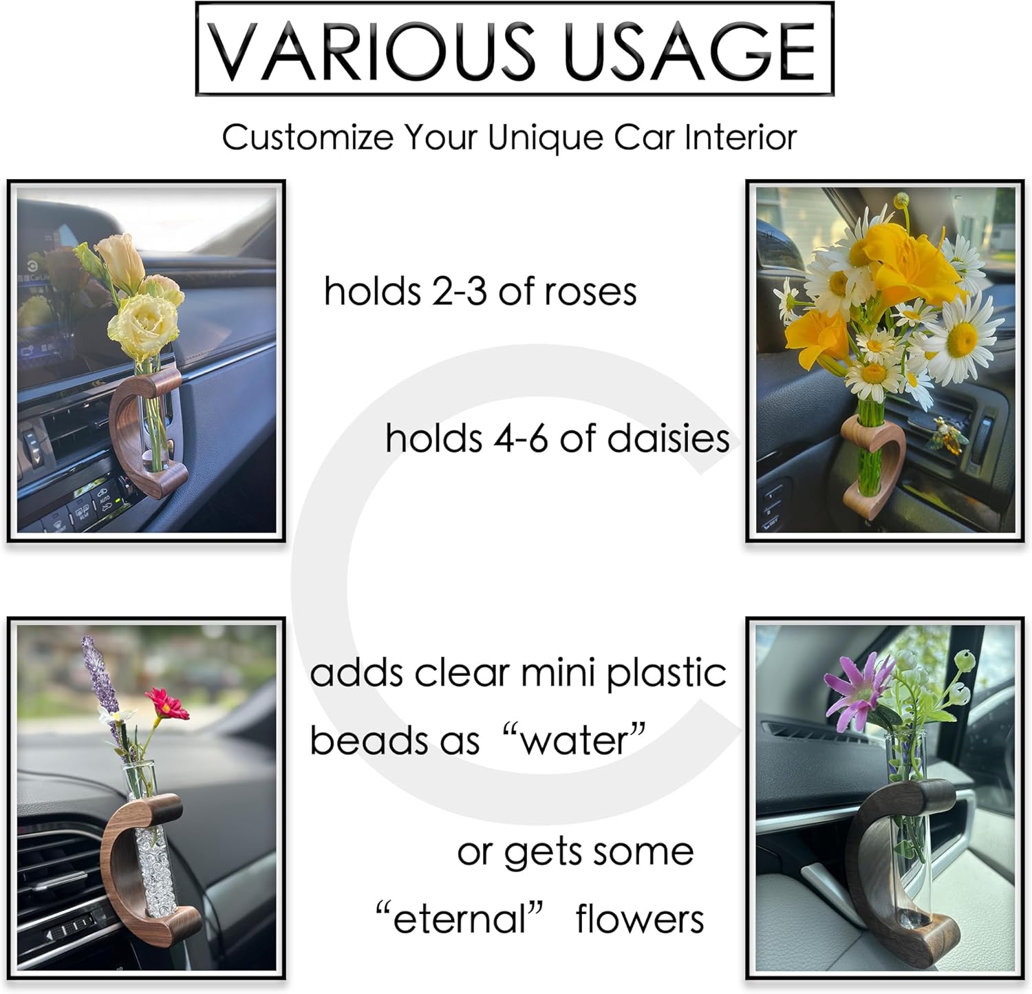 Car Dashboard Decorations - Propagation Vase Vent Clip for Fresh/Dried Flowers, Plant Cuttings, Car Interior Aesthetics Decor Accessories - Gift for Plant Lovers, Women & Moms - Image 6