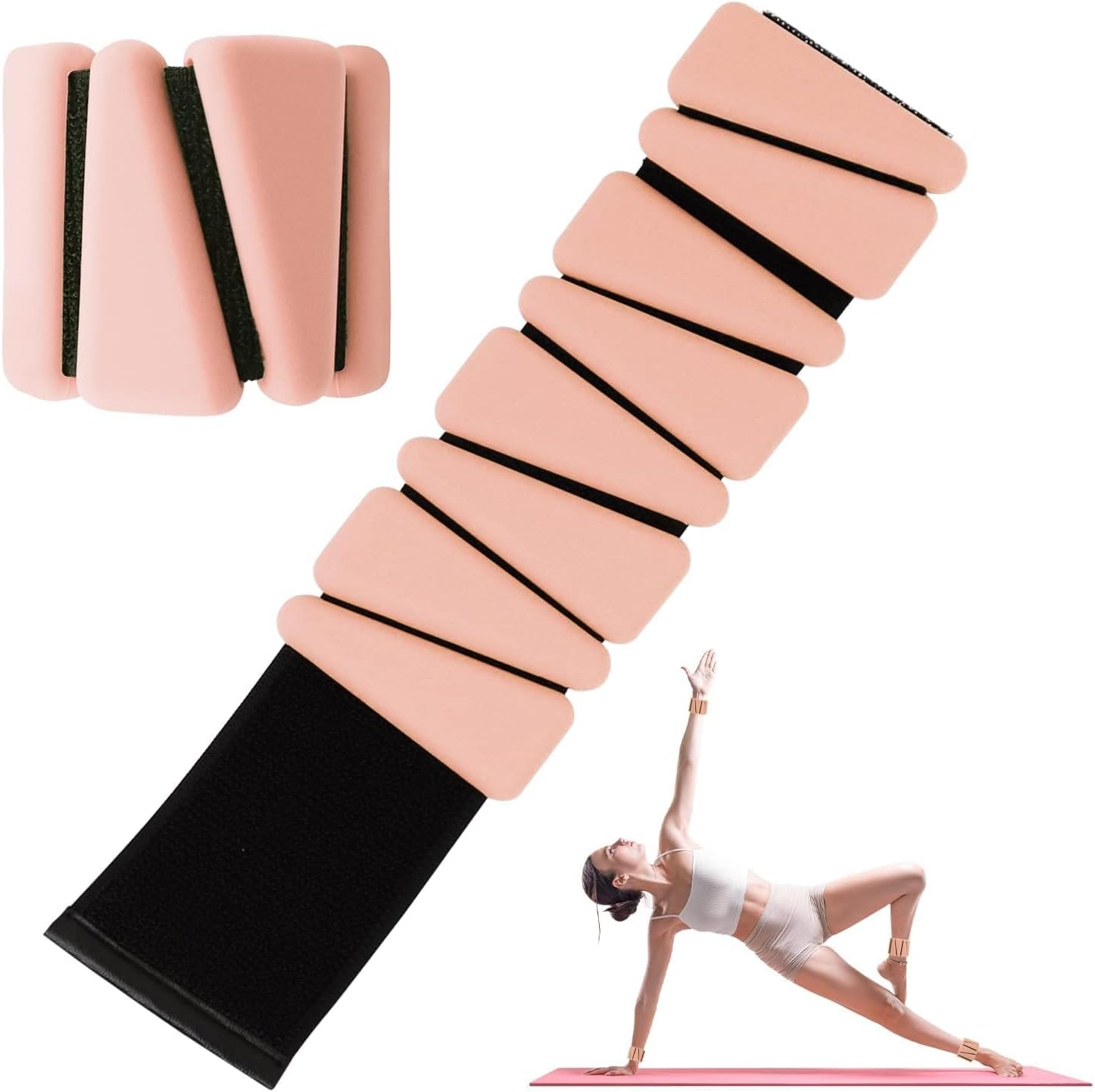 Wrist Weights Set of 2, Adjustable Silicone Workout Weights for Women and Men, Wearable Ankle/Wrist Weights Suitable for Yoga, Dance, Pilates, Pool Exercises and Jogging, 2lb（Pink） - Image 1
