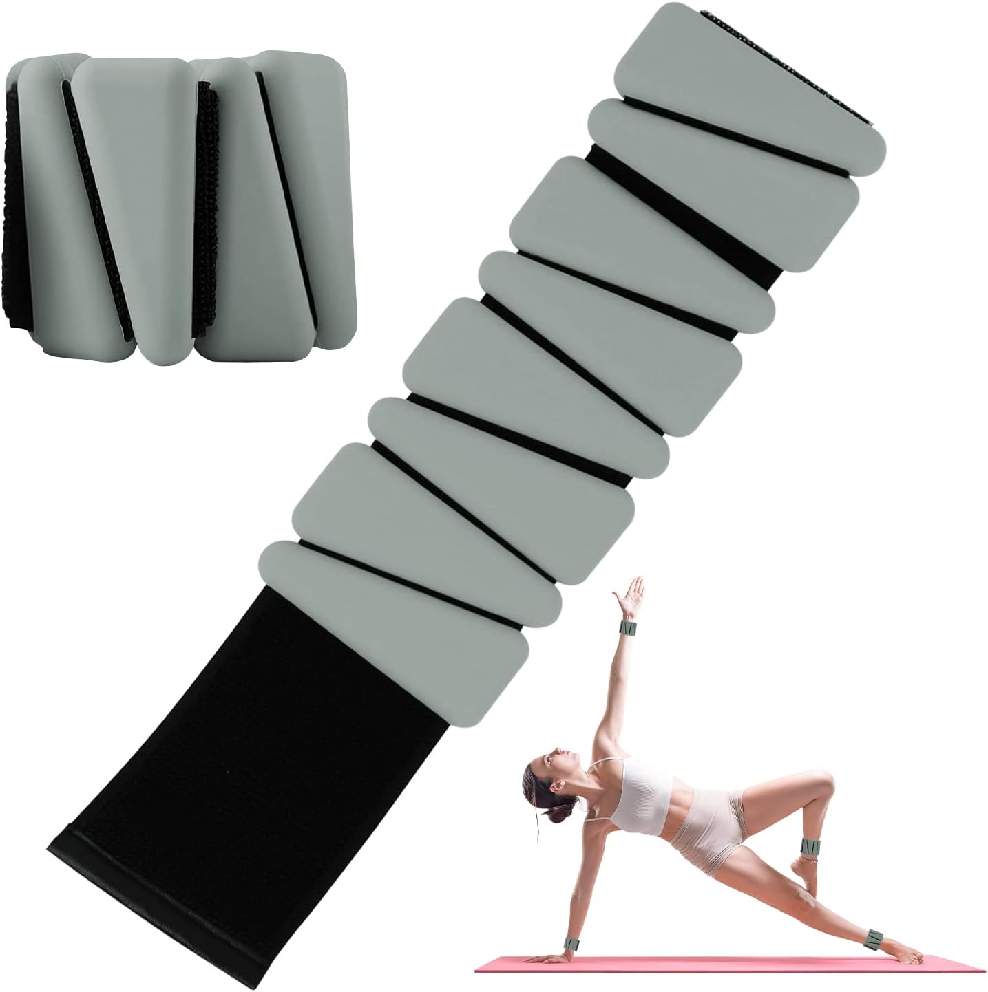Wrist Weights Set of 2, Adjustable Silicone Workout Weights for Women and Men, Wearable Ankle/Wrist Weights Suitable for Yoga, Dance, Pilates, Pool Exercises and Jogging, 2lb（Green） - Image 1