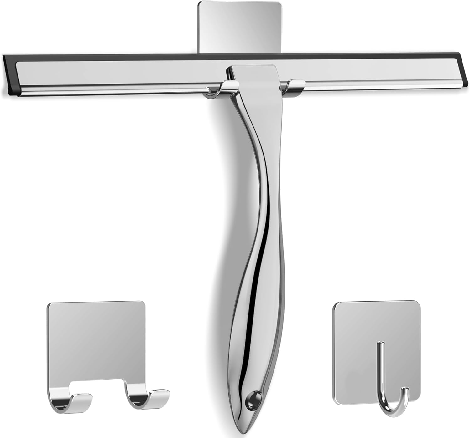 Multipurpose Stainless Steel Shower Scraper for Shower Door with 2 Adhesive Hooks, Bathroom Cleaning Tools Home Window Mirror Scraper for Home Cleaning, Glass Door, Tile Wall, Car, 12 Inch Silver - Image 1