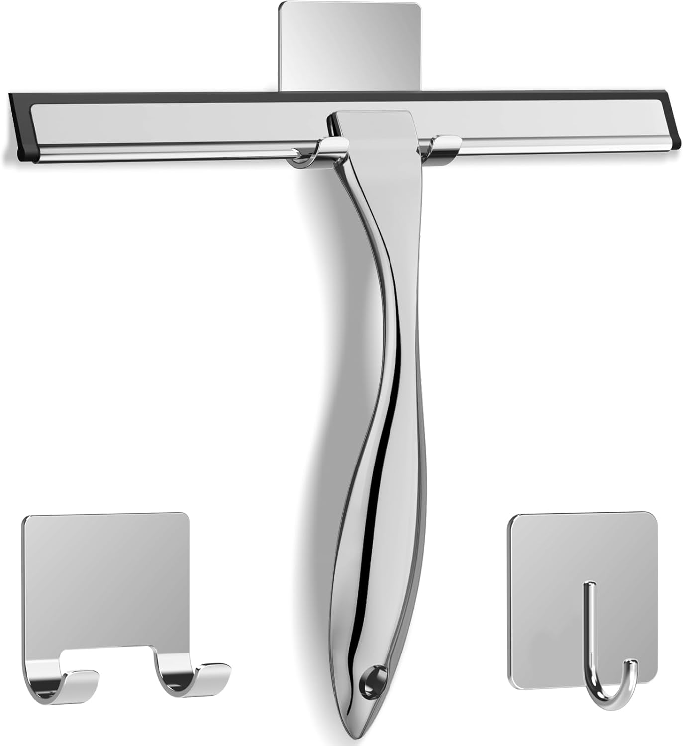 Multipurpose Stainless Steel Shower Scraper for Shower Glass Door with 2 Adhesive Hooks, Bathroom Cleaning Tools Window Mirror Scraper for Home, Clean Tile Wall, Car, 10 Inch (Approx. 25.4 cm) Silver - Image 1