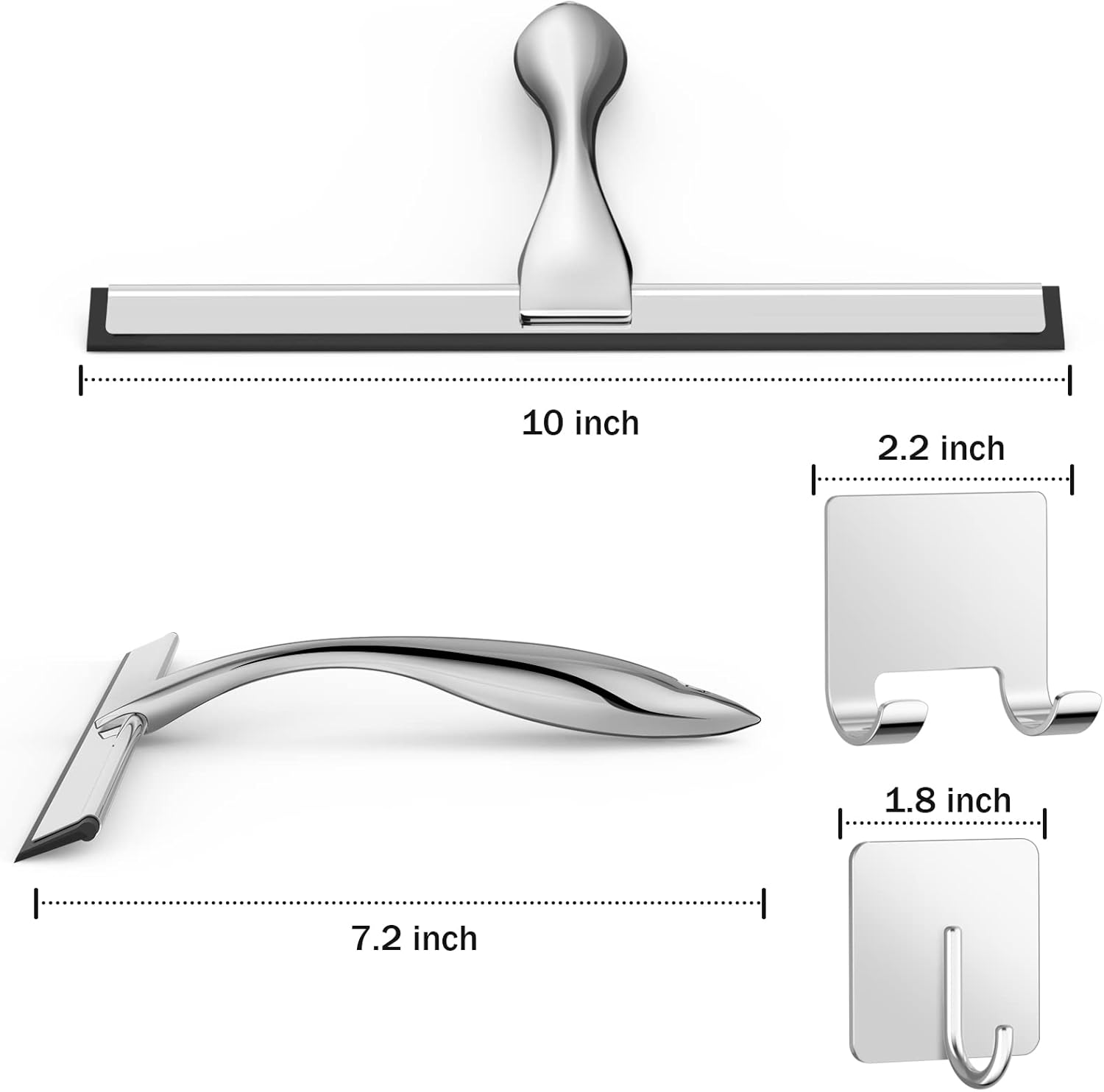Multipurpose Stainless Steel Shower Scraper for Shower Glass Door with 2 Adhesive Hooks, Bathroom Cleaning Tools Window Mirror Scraper for Home, Clean Tile Wall, Car, 10 Inch (Approx. 25.4 cm) Silver - Image 2
