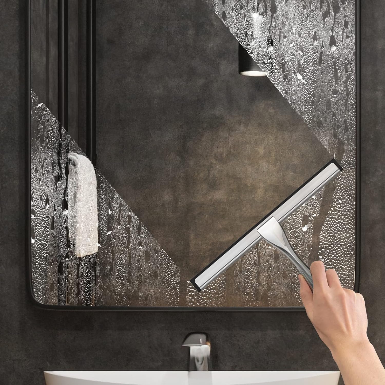 Multipurpose Stainless Steel Shower Scraper for Shower Glass Door with 2 Adhesive Hooks, Bathroom Cleaning Tools Window Mirror Scraper for Home, Clean Tile Wall, Car, 10 Inch (Approx. 25.4 cm) Silver - Image 4