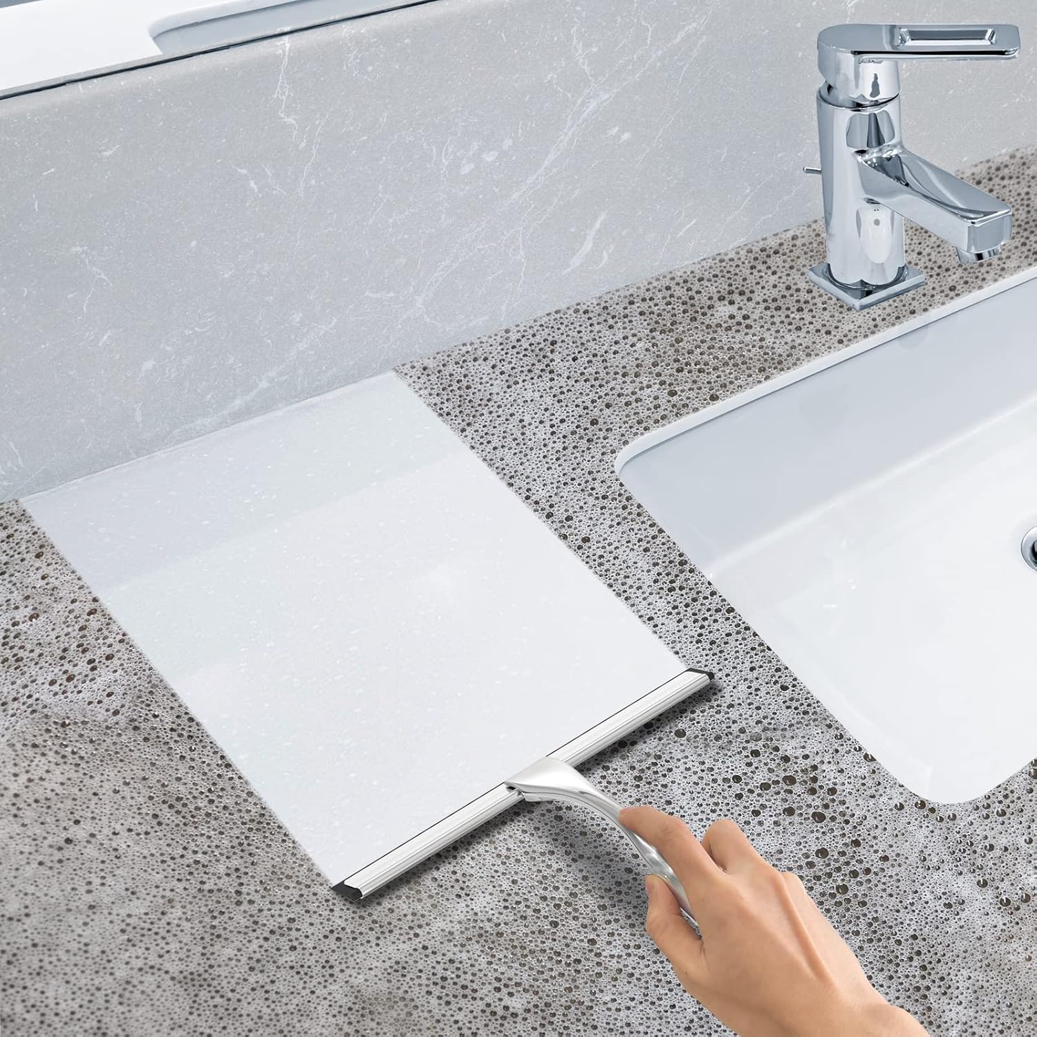 Multipurpose Stainless Steel Shower Scraper for Shower Glass Door with 2 Adhesive Hooks, Bathroom Cleaning Tools Window Mirror Scraper for Home, Clean Tile Wall, Car, 10 Inch (Approx. 25.4 cm) Silver - Image 5