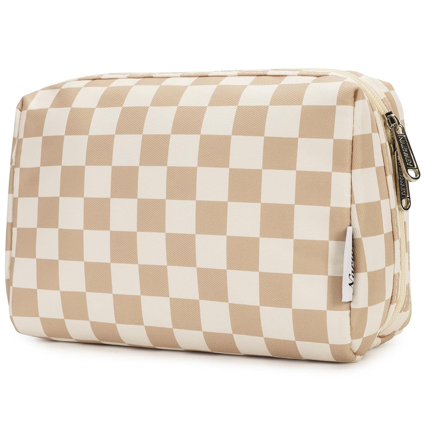 Checkered Makeup Bag Travel Makeup Bag Organizer Bag Makeup Bag Makeup Bag with Compartments for Ladies Girls (Large, Light Checkerboard) - Image 1