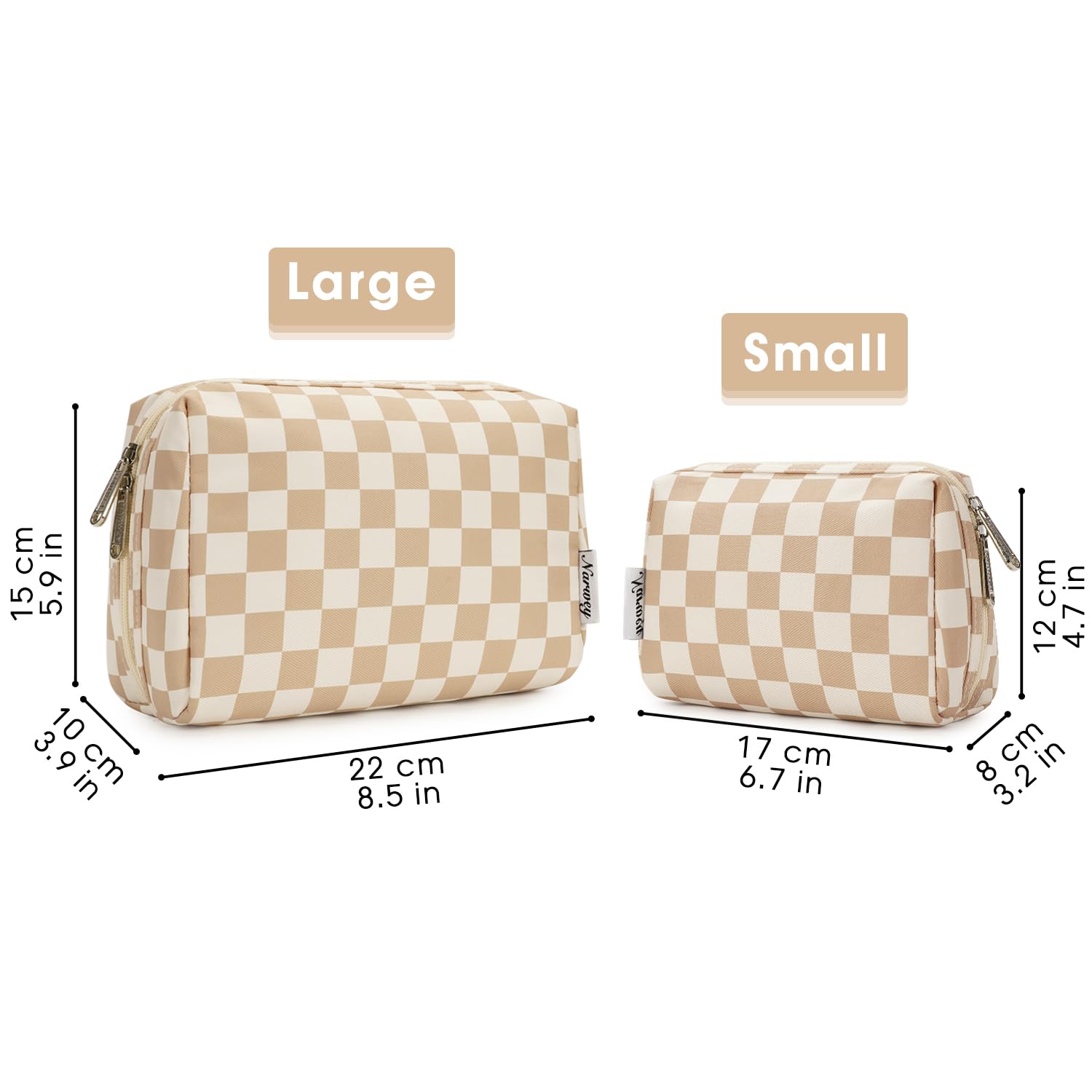 Checkered Makeup Bag Travel Makeup Bag Organizer Bag Makeup Bag Makeup Bag with Compartments for Ladies Girls (Large, Light Checkerboard) - Image 6