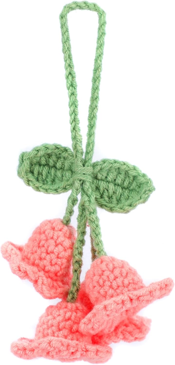 Lily Flower Hand Knitted Car Mirror Suspension Accessories, Rearview Mirror Accessories Car Decoration for Men and Women（Pink） - Image 2