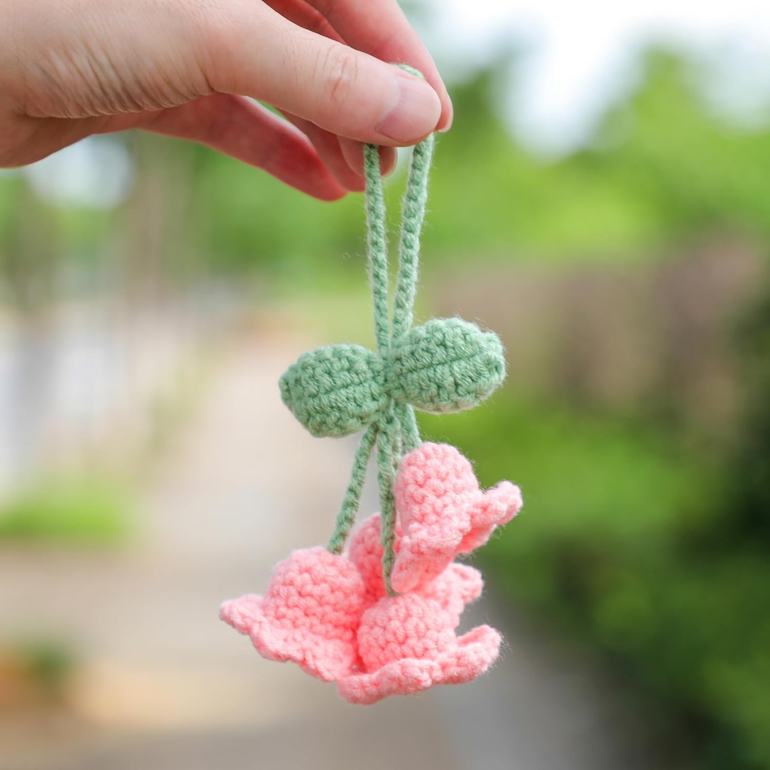 Lily Flower Hand Knitted Car Mirror Suspension Accessories, Rearview Mirror Accessories Car Decoration for Men and Women（Pink） - Image 3