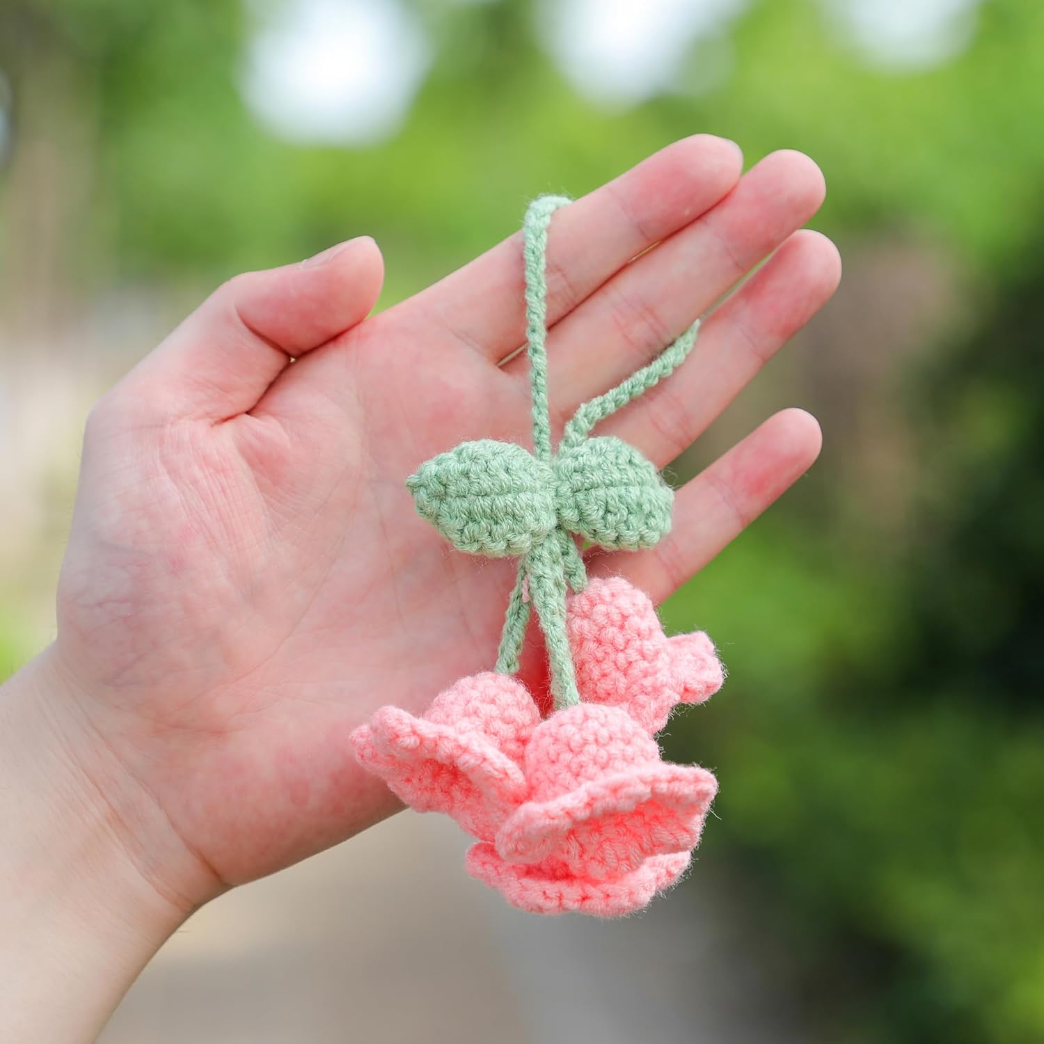 Lily Flower Hand Knitted Car Mirror Suspension Accessories, Rearview Mirror Accessories Car Decoration for Men and Women（Pink） - Image 5