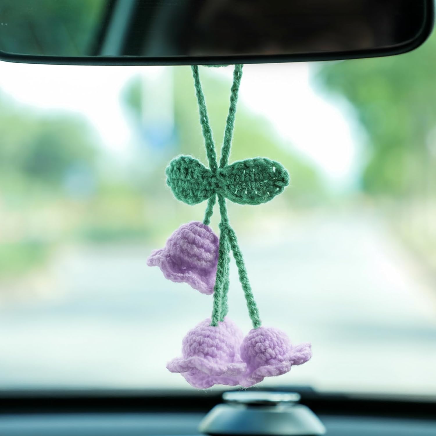 Lily Flower Hand Knitted Car Mirror Suspension Accessories, Rearview Mirror Accessories Car Decoration for Men and Women（Purple） - Image 1