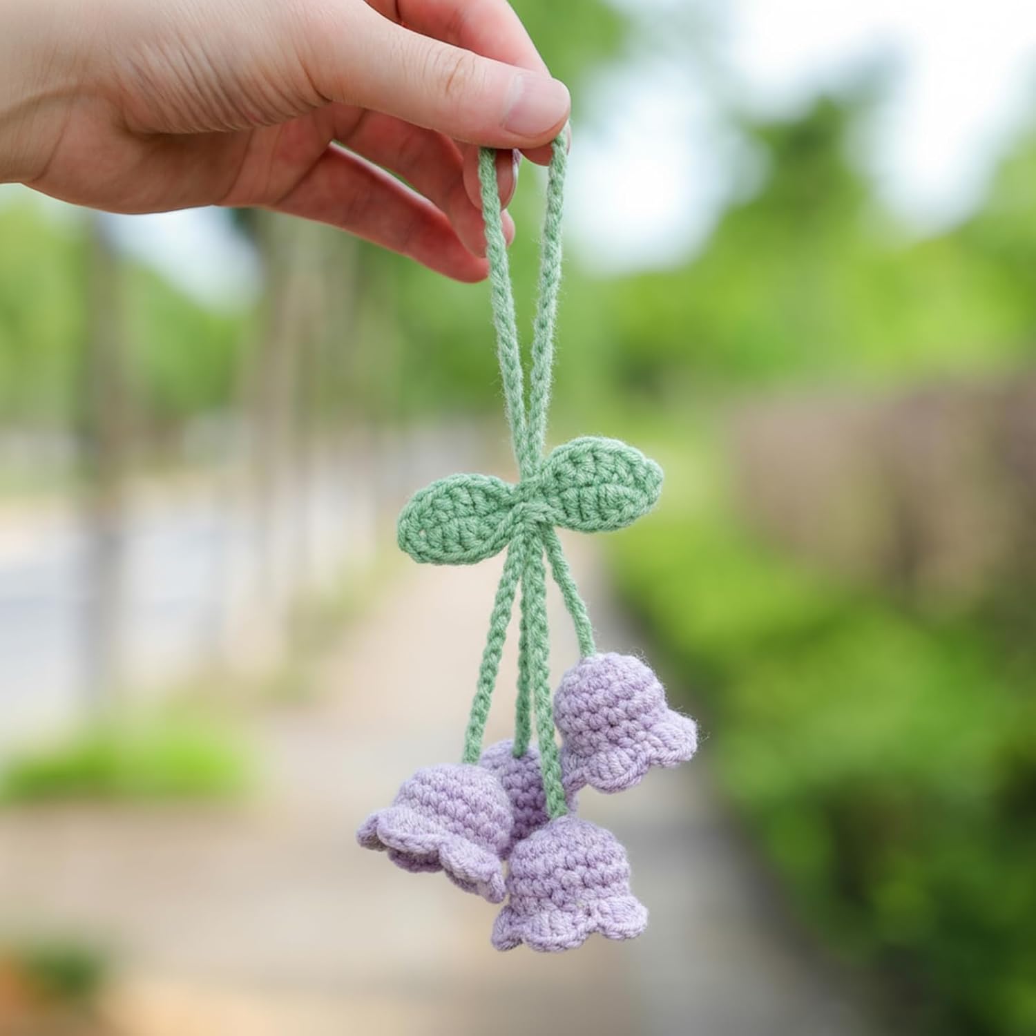 Lily Flower Hand Knitted Car Mirror Suspension Accessories, Rearview Mirror Accessories Car Decoration for Men and Women（Purple） - Image 3