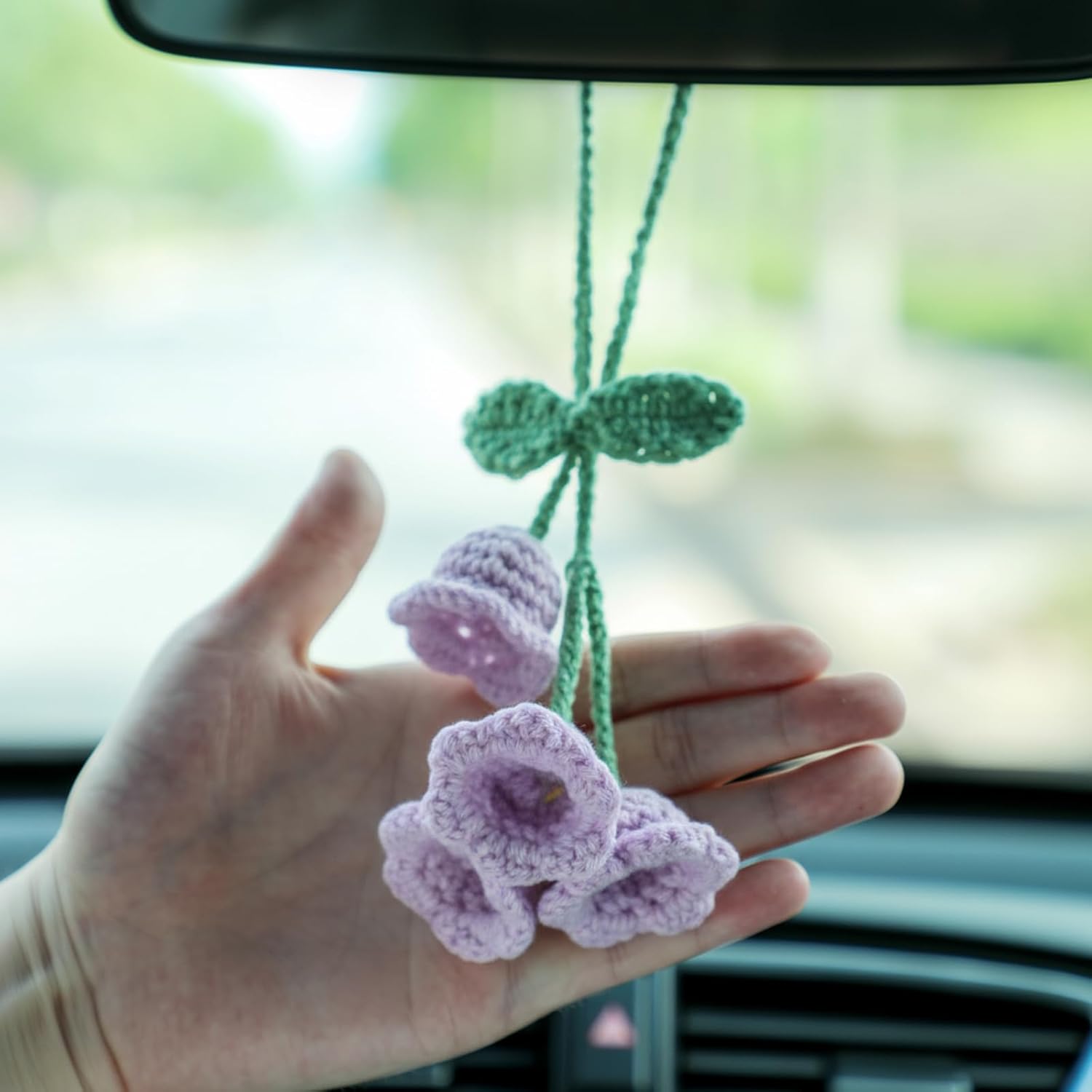 Lily Flower Hand Knitted Car Mirror Suspension Accessories, Rearview Mirror Accessories Car Decoration for Men and Women（Purple） - Image 5
