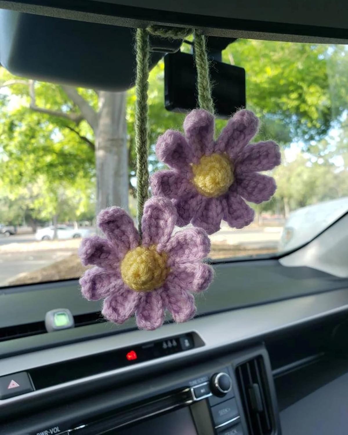 Crochet Daisy Auto Parts Women Cute Rearview Mirror Charm Crafted Daisy Flower Gift Crochet Lovers Car Decoration Car Interior Aesthetics (Purple) - Image 1