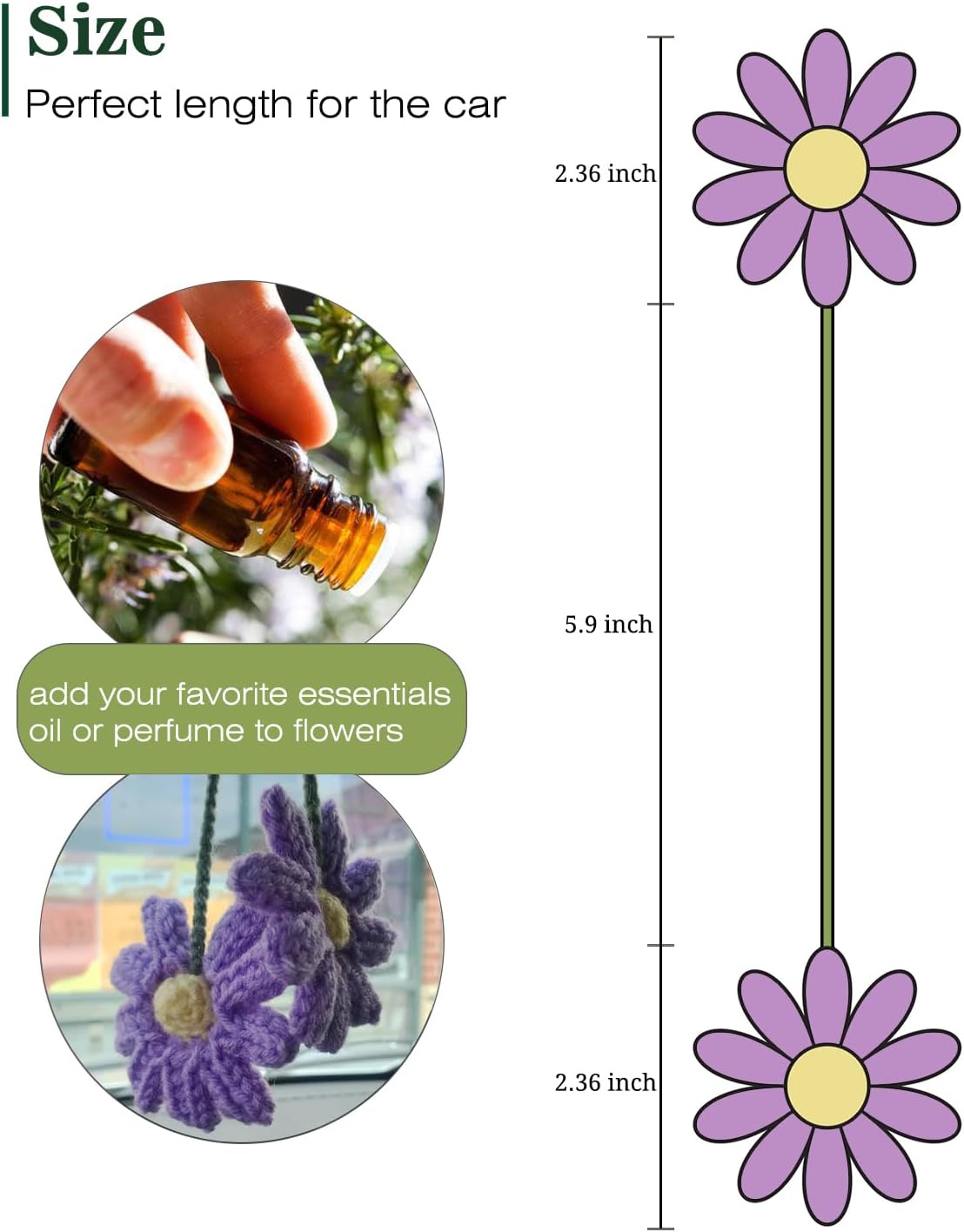 Crochet Daisy Auto Parts Women Cute Rearview Mirror Charm Crafted Daisy Flower Gift Crochet Lovers Car Decoration Car Interior Aesthetics (Purple) - Image 3