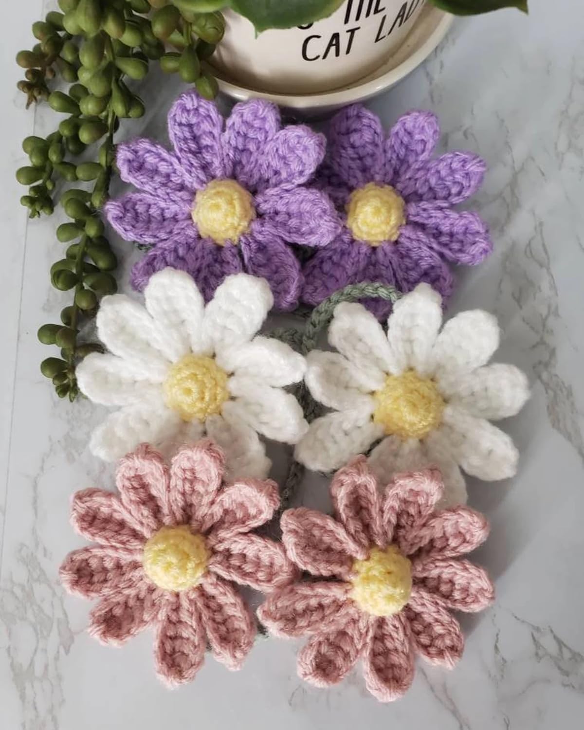 Crochet Daisy Auto Parts Women Cute Rearview Mirror Charm Crafted Daisy Flower Gift Crochet Lovers Car Decoration Car Interior Aesthetics (Purple) - Image 5
