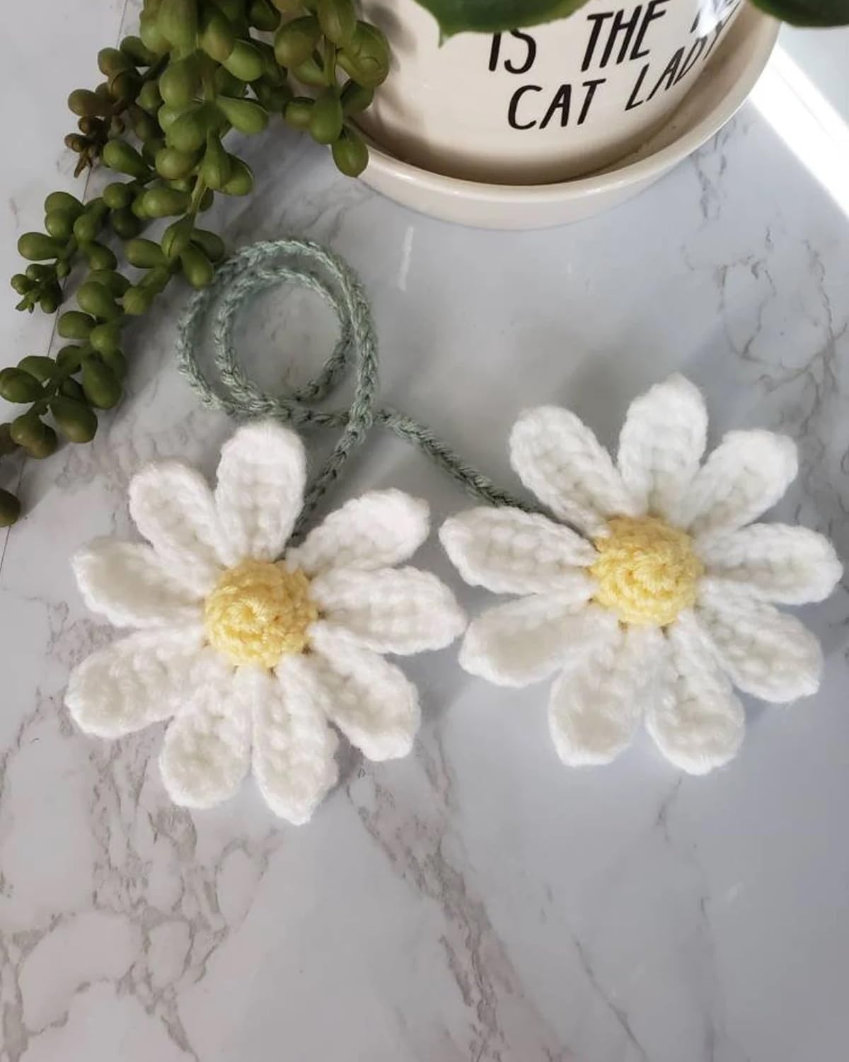 Crochet Daisy Auto Accessories Women Cute Rearview Mirror Charm Crafted Daisy Flower Gift Crochet Enthusiast Car Decoration Car Interior Aesthetics (White) - Image 2
