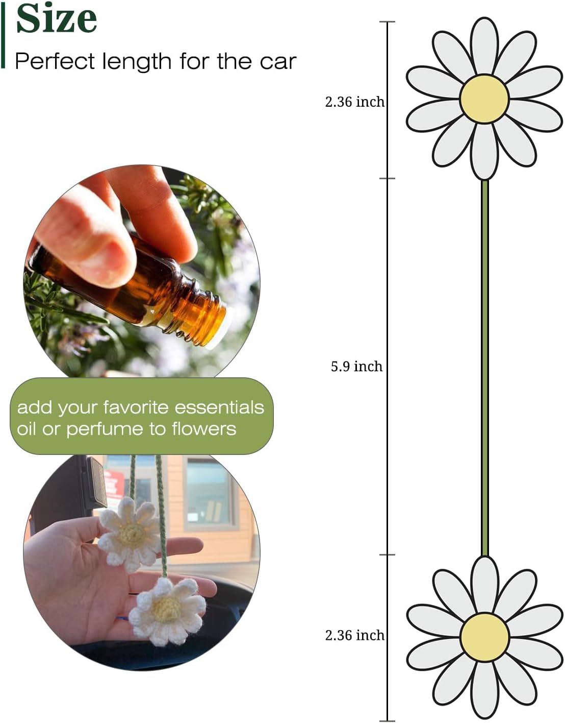 Crochet Daisy Auto Accessories Women Cute Rearview Mirror Charm Crafted Daisy Flower Gift Crochet Enthusiast Car Decoration Car Interior Aesthetics (White) - Image 3