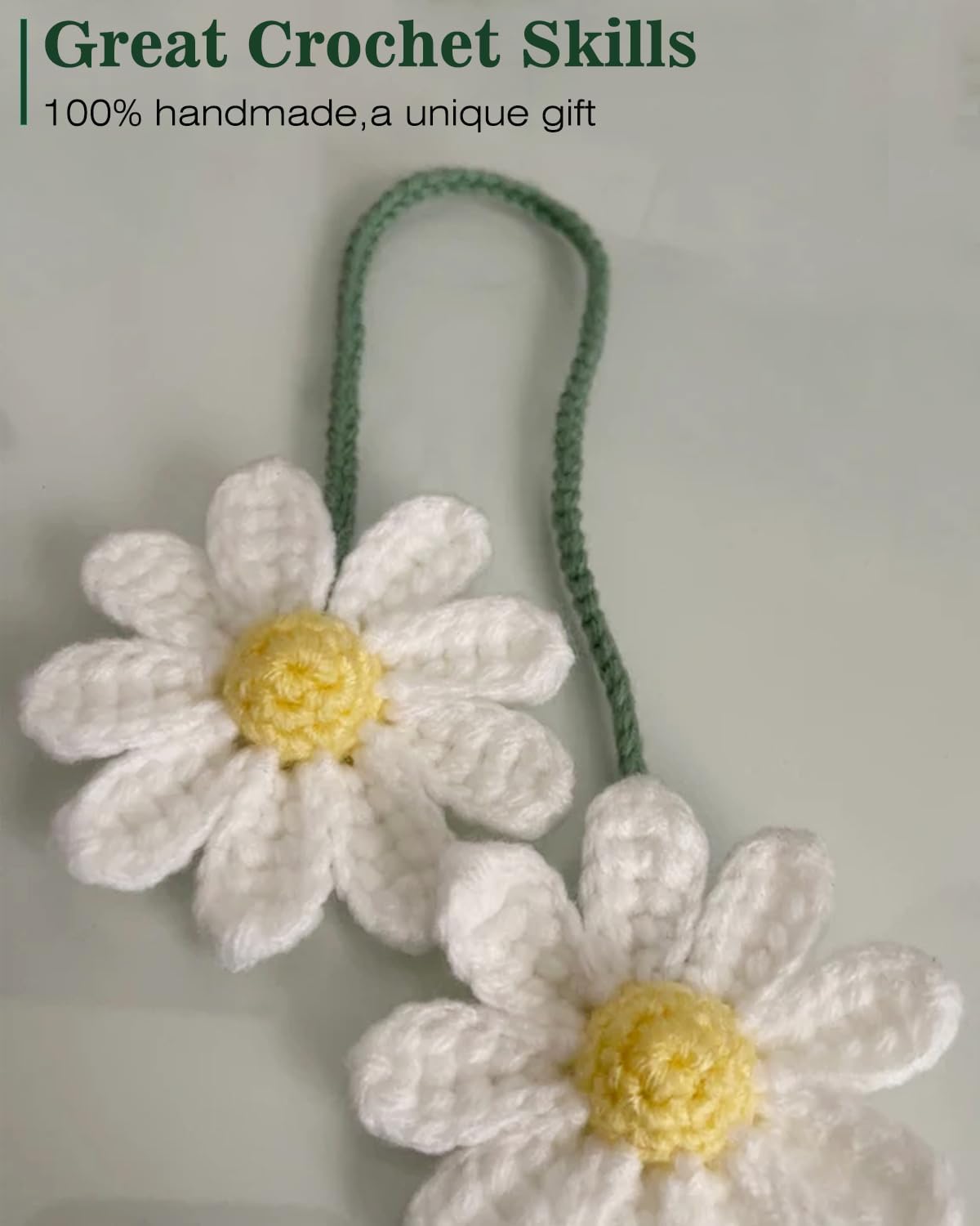 Crochet Daisy Auto Accessories Women Cute Rearview Mirror Charm Crafted Daisy Flower Gift Crochet Enthusiast Car Decoration Car Interior Aesthetics (White) - Image 5