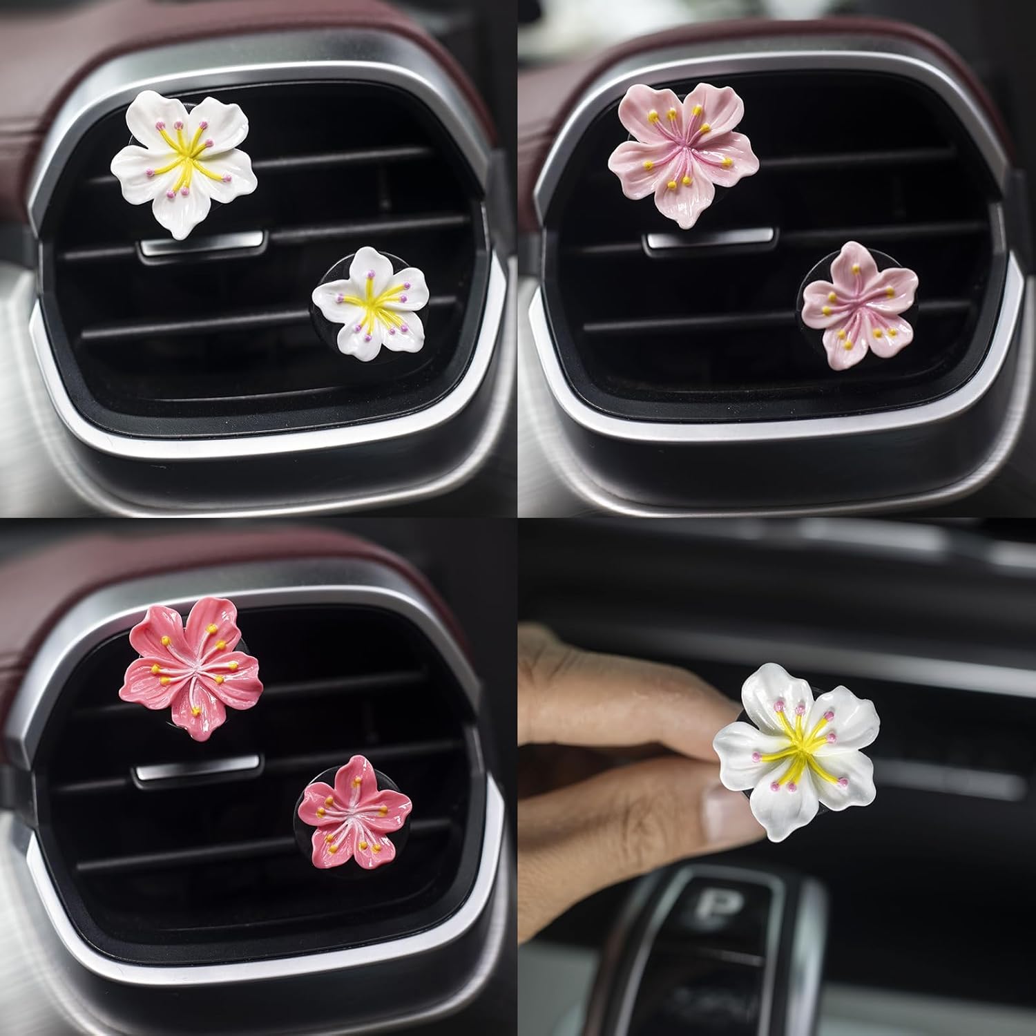 Cute Car Air Freshener Vent Clamp 6 Pcs, Flower Vent Clamp Pink Auto Accessories Interior Aesthetics Ladies Car Air Conditioner Vent Decoration - Image 7