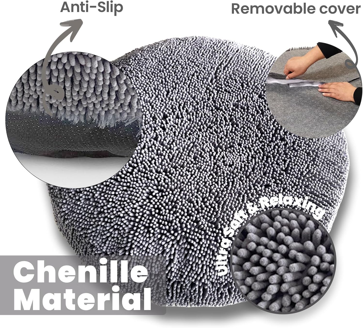 Puppy & Cat Dog Bed, Soft & Relaxing Round Dog Bed, Chenille Material, Removable Cover, Washable & Tumble Dry - Grey Small (25'x25') - Image 2
