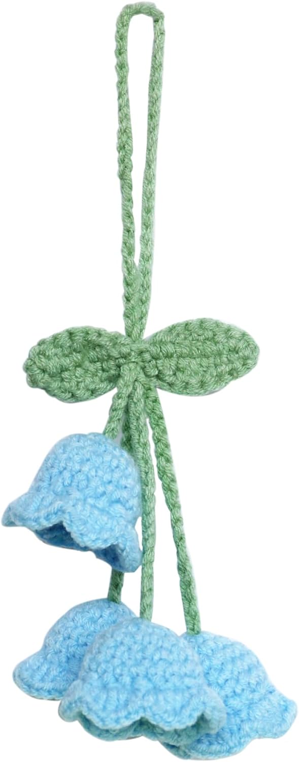 Lily Flower Hand Knitted Car Mirror Suspension Accessories, Rearview Mirror Accessories Car Decoration for Men and Women（Blue） - Image 6