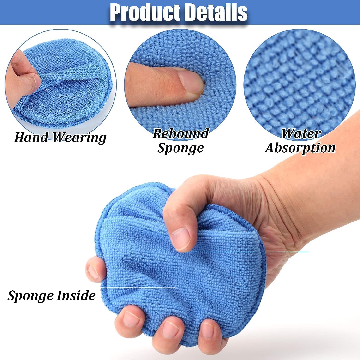 Microfiber Wax Applicator Pads, Car Wax Applicator with Finger Pocket, Buffing & Detail Polishing Foam Pads for Car Cleaning and Fine Polishing (5 inch, 6 Pack) - Image 3