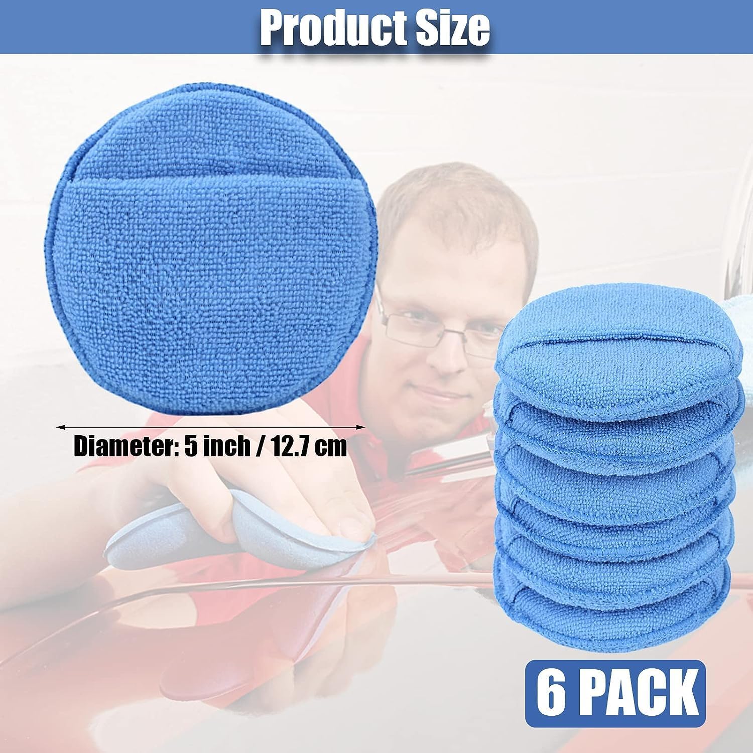 Microfiber Wax Applicator Pads, Car Wax Applicator with Finger Pocket, Buffing & Detail Polishing Foam Pads for Car Cleaning and Fine Polishing (5 inch, 6 Pack) - Image 4