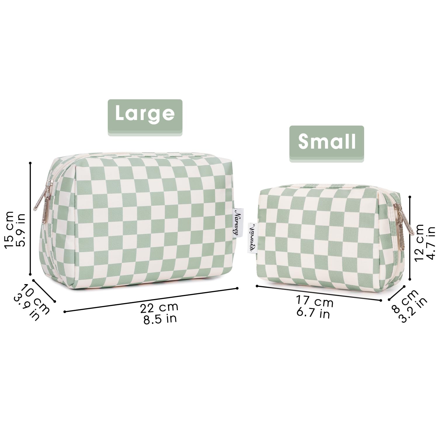Checkered Makeup Bag Travel Makeup Bag Organizer Bag Makeup Bag Makeup Bag with Compartments for Ladies Girls (Large, Mint Green Checkerboard) - Image 6