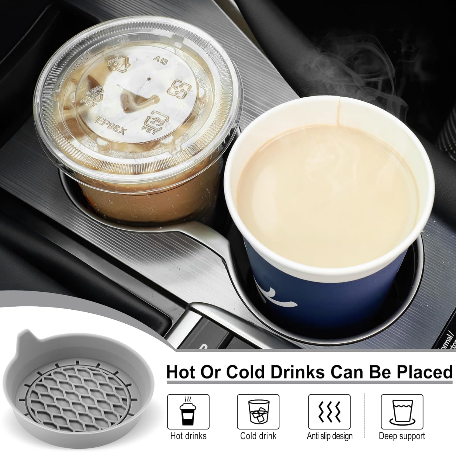 Car Cup Holder Coaster, Silicone Cup Holder Insert, Universal Anti-Slip Cup Holder, Auto Accessories Interior for Men and Women 4 Pack Grey - Image 5