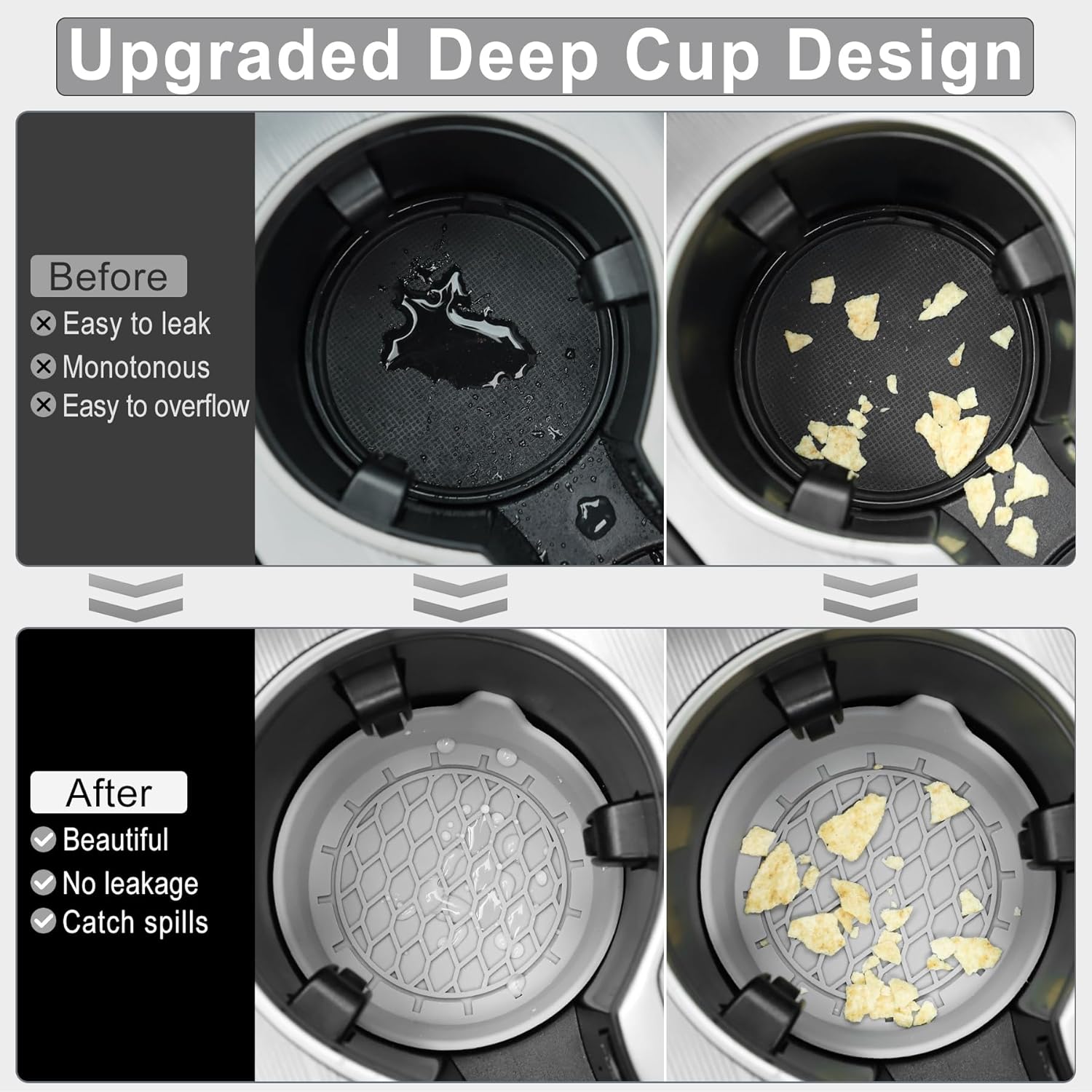 Car Cup Holder Coaster, Silicone Cup Holder Insert, Universal Anti-Slip Cup Holder, Auto Accessories Interior for Men and Women 4 Pack Grey - Image 6