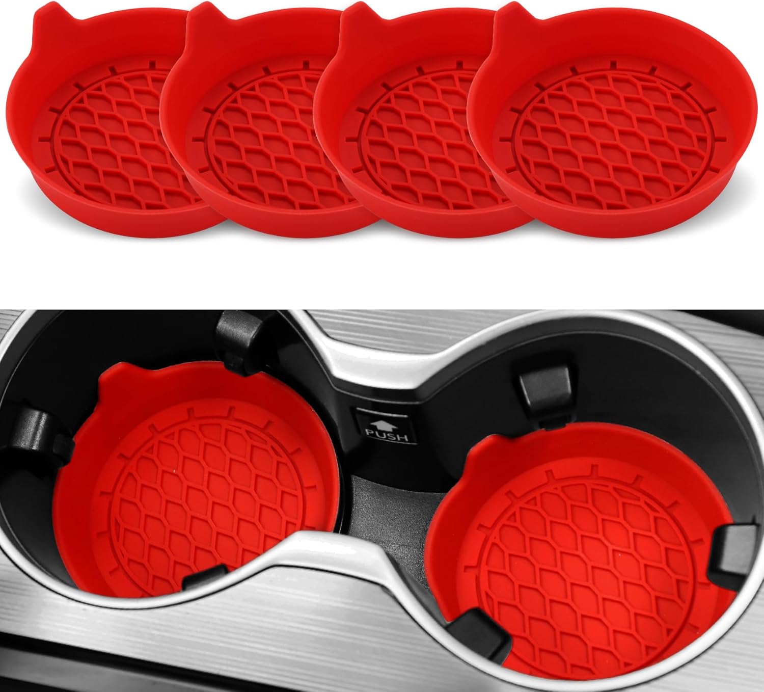 Car Cup Holder Coaster, Silicone Cup Holder Insert, Universal Non-Slip Cup Holder, Auto Accessories Interior for Men and Women 4 Pack Red - Image 1