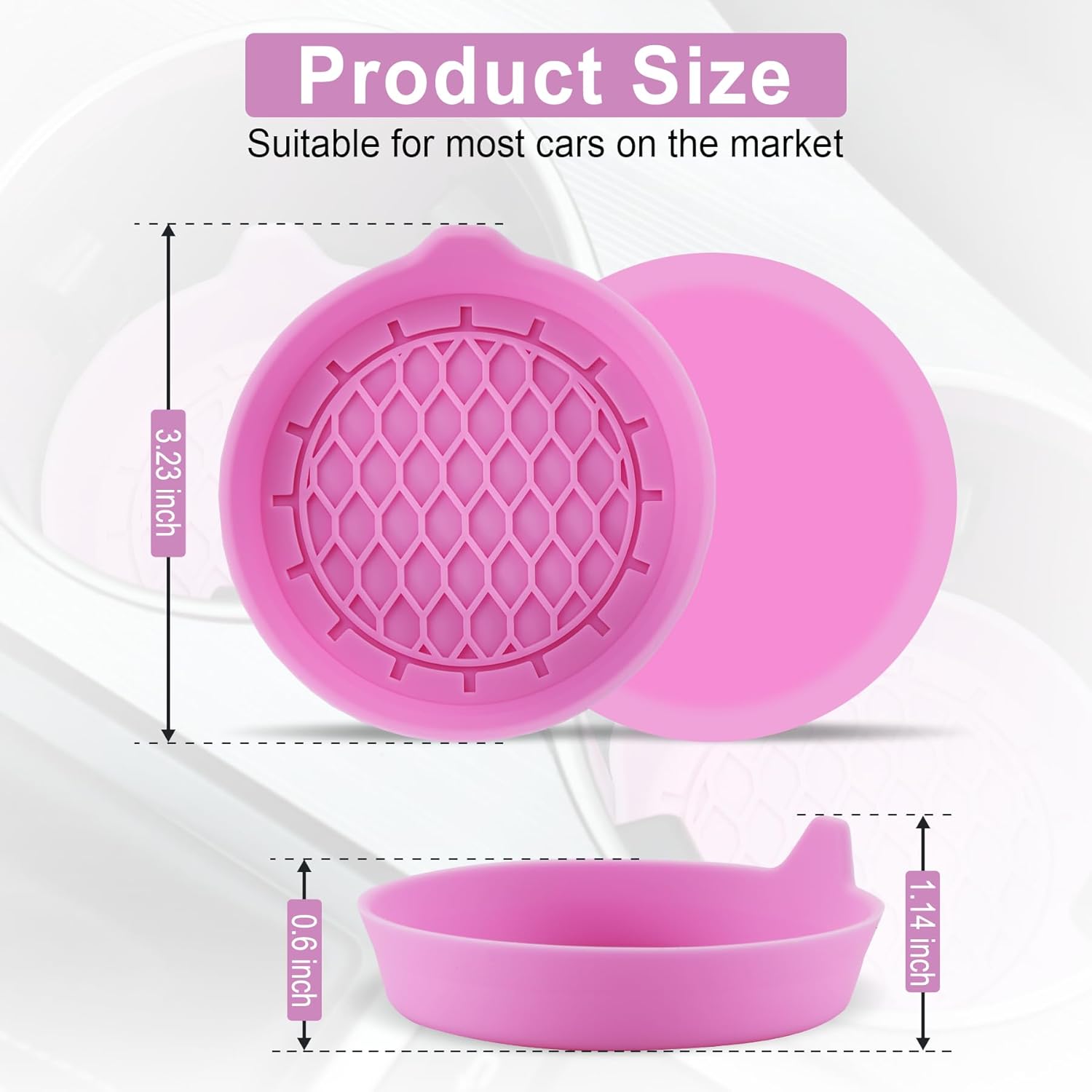 Car Cup Holder Coaster, Silicone Cup Holder Insert, Universal Non-Slip Cup Holder, Auto Accessories Interior for Men and Women 4 Pack Pink - Image 2