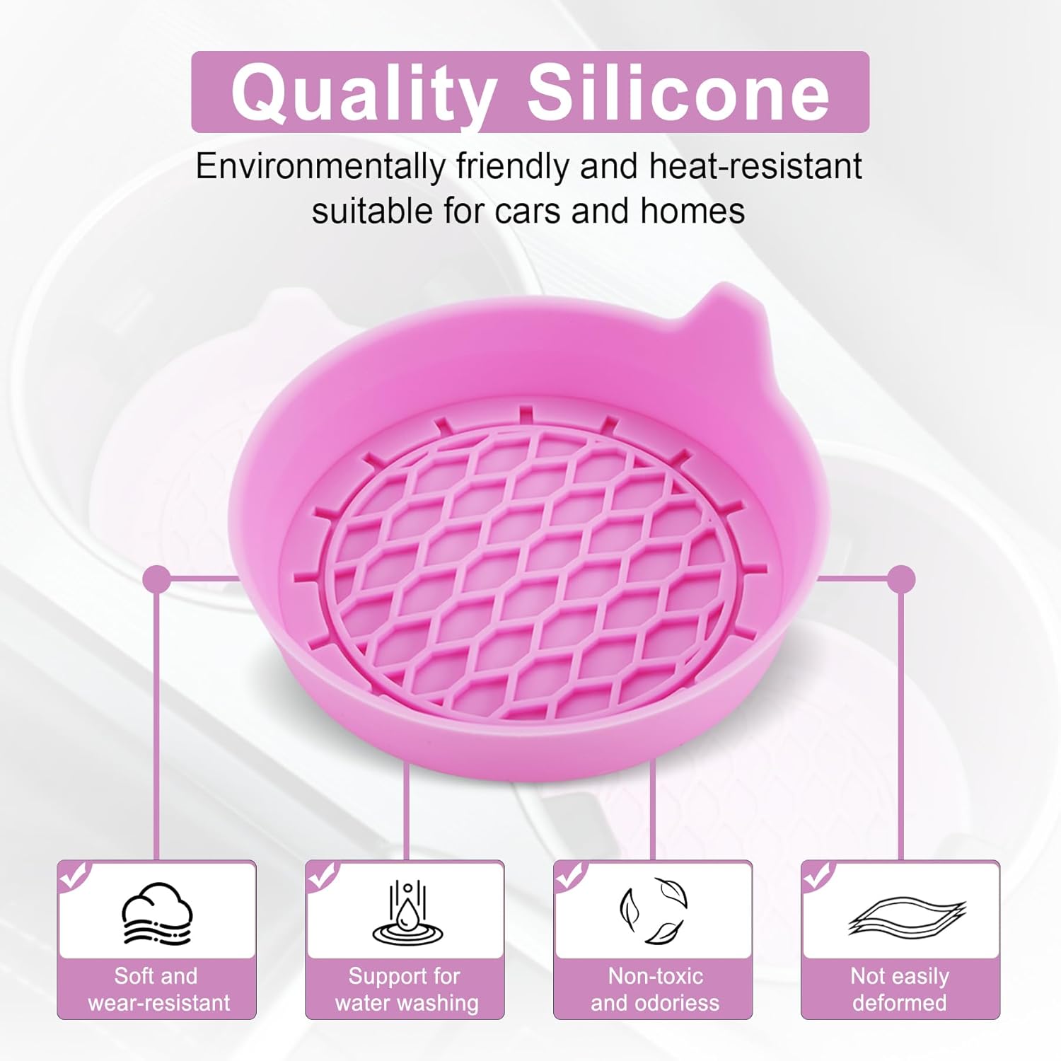 Car Cup Holder Coaster, Silicone Cup Holder Insert, Universal Non-Slip Cup Holder, Auto Accessories Interior for Men and Women 4 Pack Pink - Image 4