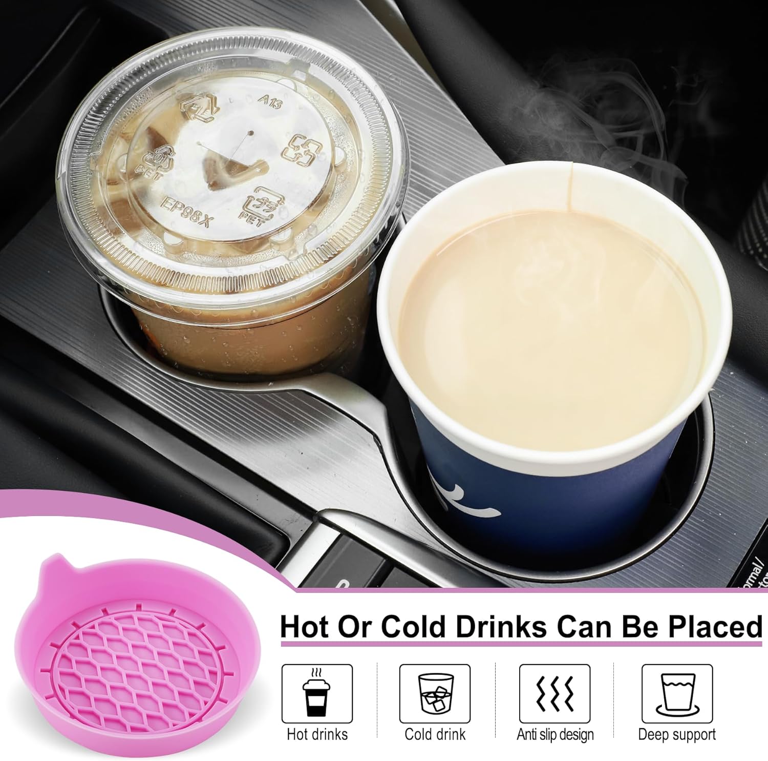 Car Cup Holder Coaster, Silicone Cup Holder Insert, Universal Non-Slip Cup Holder, Auto Accessories Interior for Men and Women 4 Pack Pink - Image 5