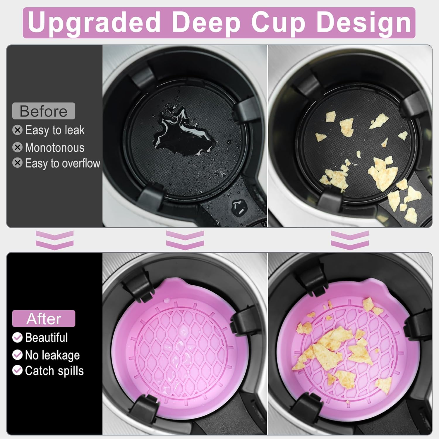 Car Cup Holder Coaster, Silicone Cup Holder Insert, Universal Non-Slip Cup Holder, Auto Accessories Interior for Men and Women 4 Pack Pink - Image 6