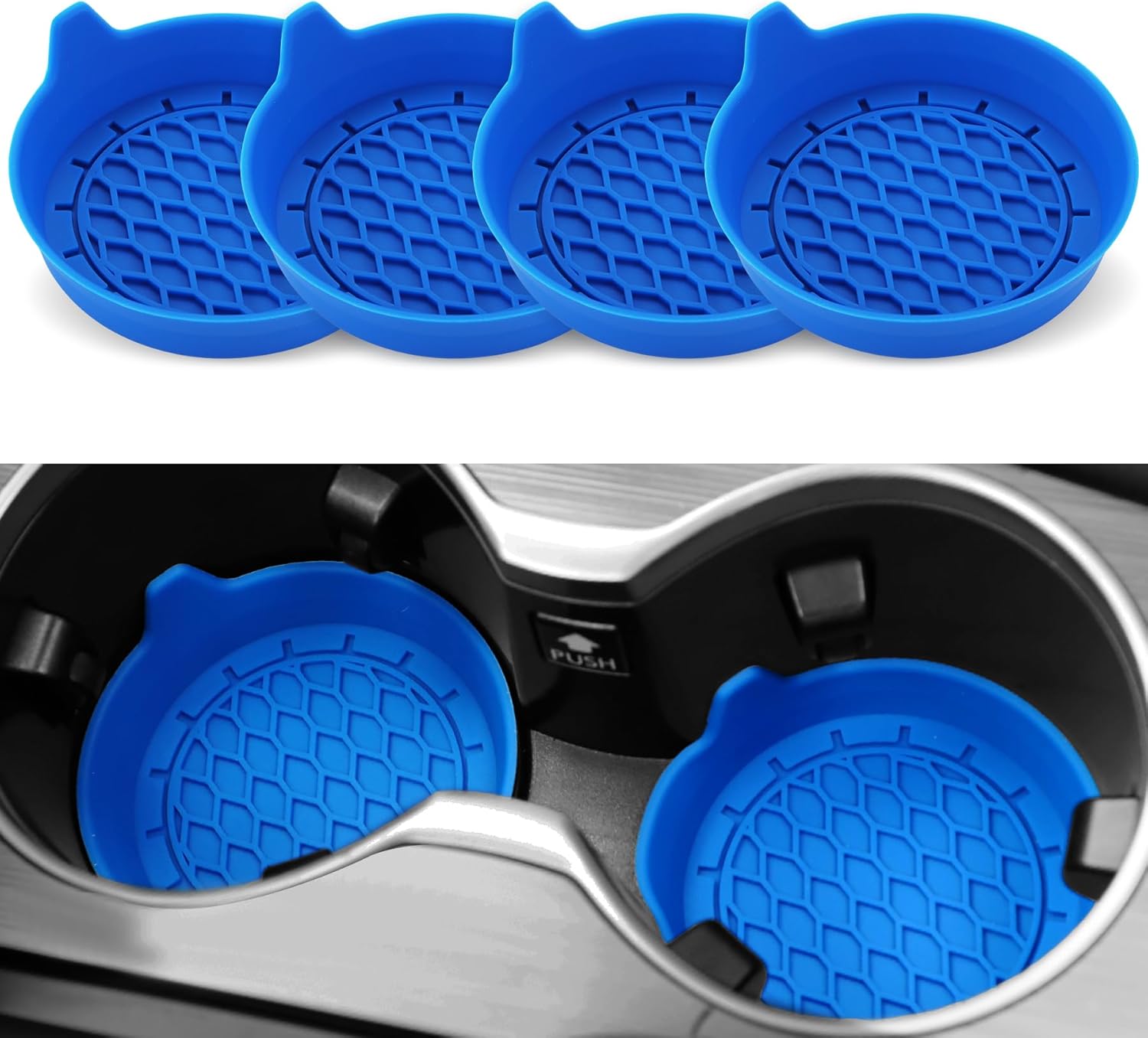 Car Cup Holder Coaster, Silicone Cup Holder Insert, Universal Non-Slip Cup Holder, Auto Accessories Interior for Men and Women 4 Pack Blue - Image 1